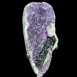 Amethyst Geode with Hematite and Calcite on a Metal Display Stand