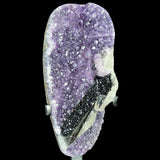 Amethyst Geode from Uruguay with Hematite and Calcite Mineralization Sitting atop a Metal Display Stand