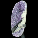 Uruguayan Amethyst Geode with Hematite and Calcite Crystals on a Metal Display Stand