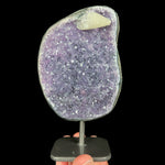 Amethyst Geode with Dogtooth Calcite Crystal on Metal Display Stand