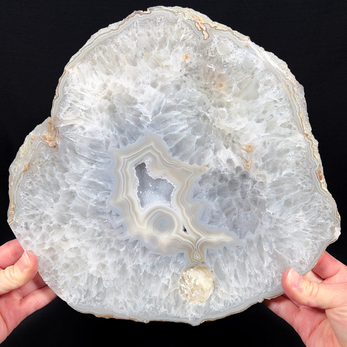 Large Thick Cut Agate Geode Slab with Quartz and Calcite