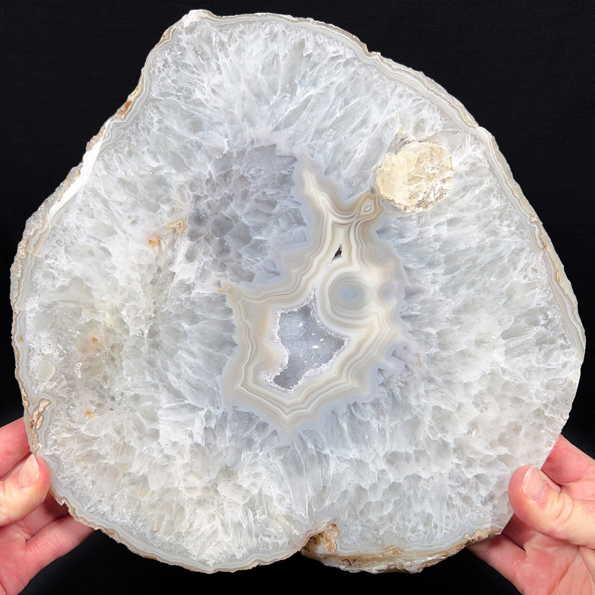 Large Drusy Quartz Geode Slice with Agate Bands