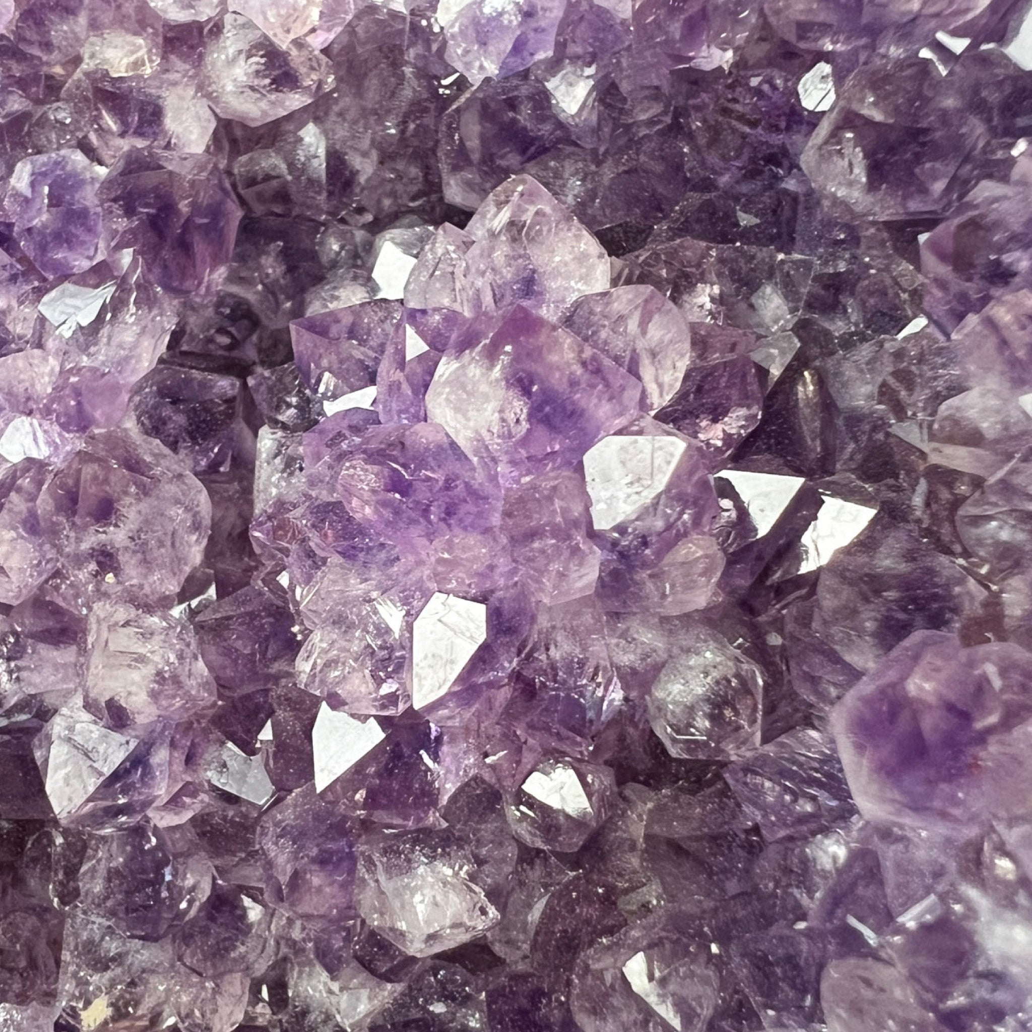 Close Up of Purple Amethyst Crystals inside Geode