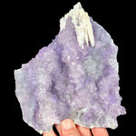 Purple Amethyst Crystals on large rock plate with white anhydrite crystals