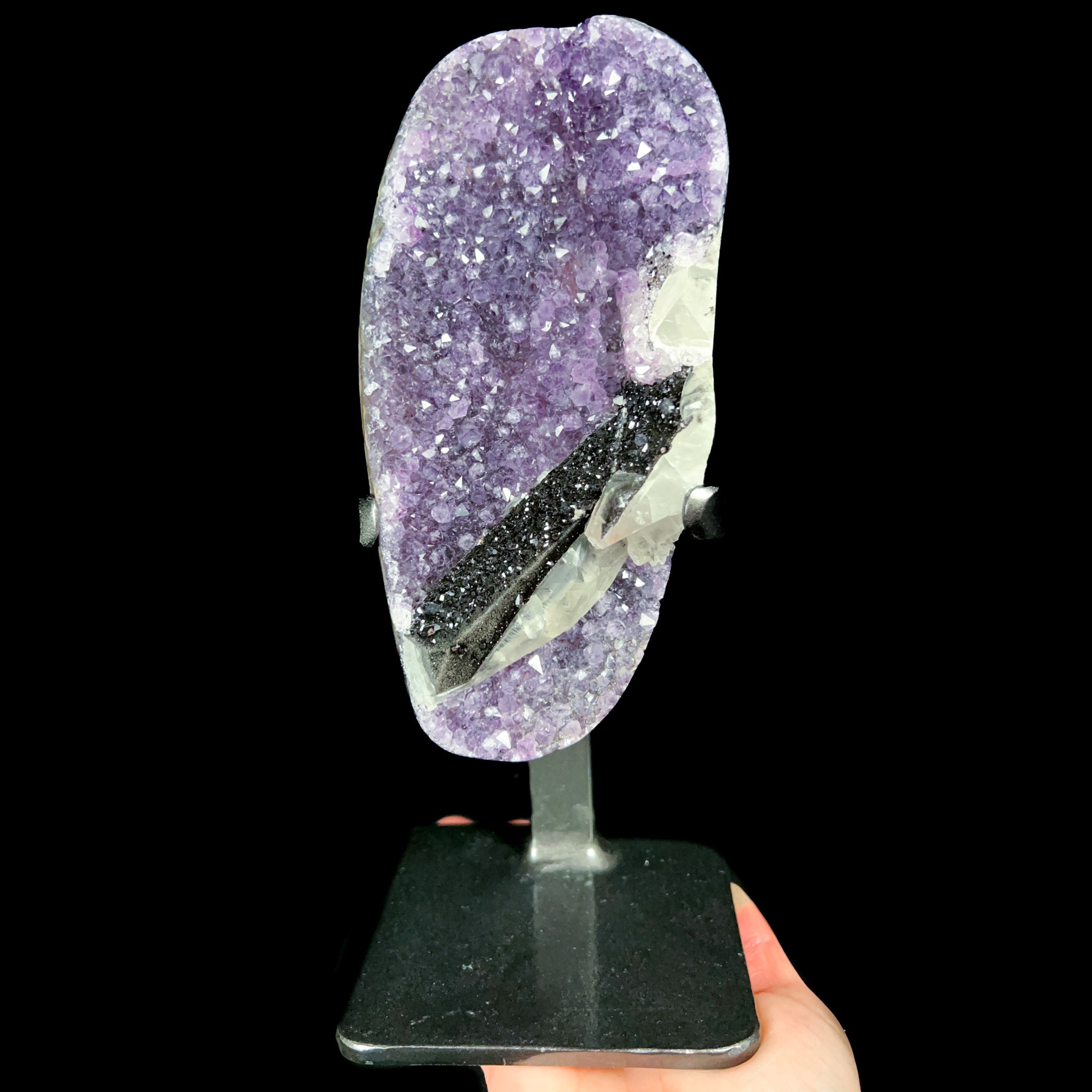 Amethyst Geode with Calcite and Hematite from Uruguay