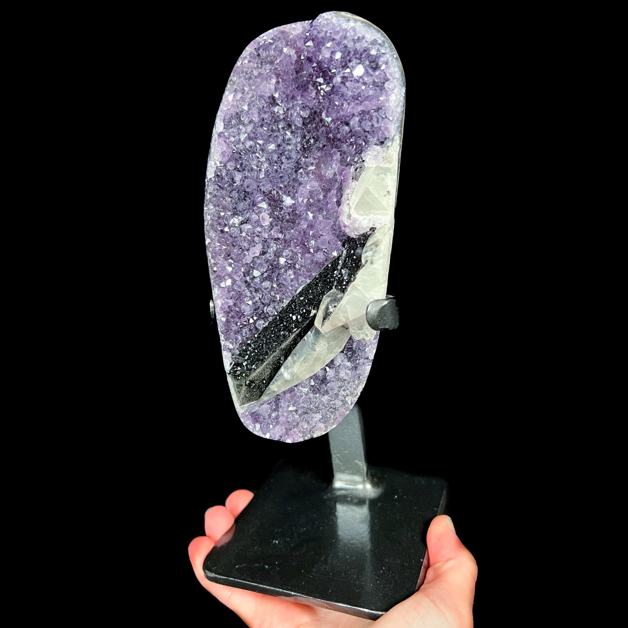 Uruguayan Amethyst Geode with Calcite and Hematite Crystals