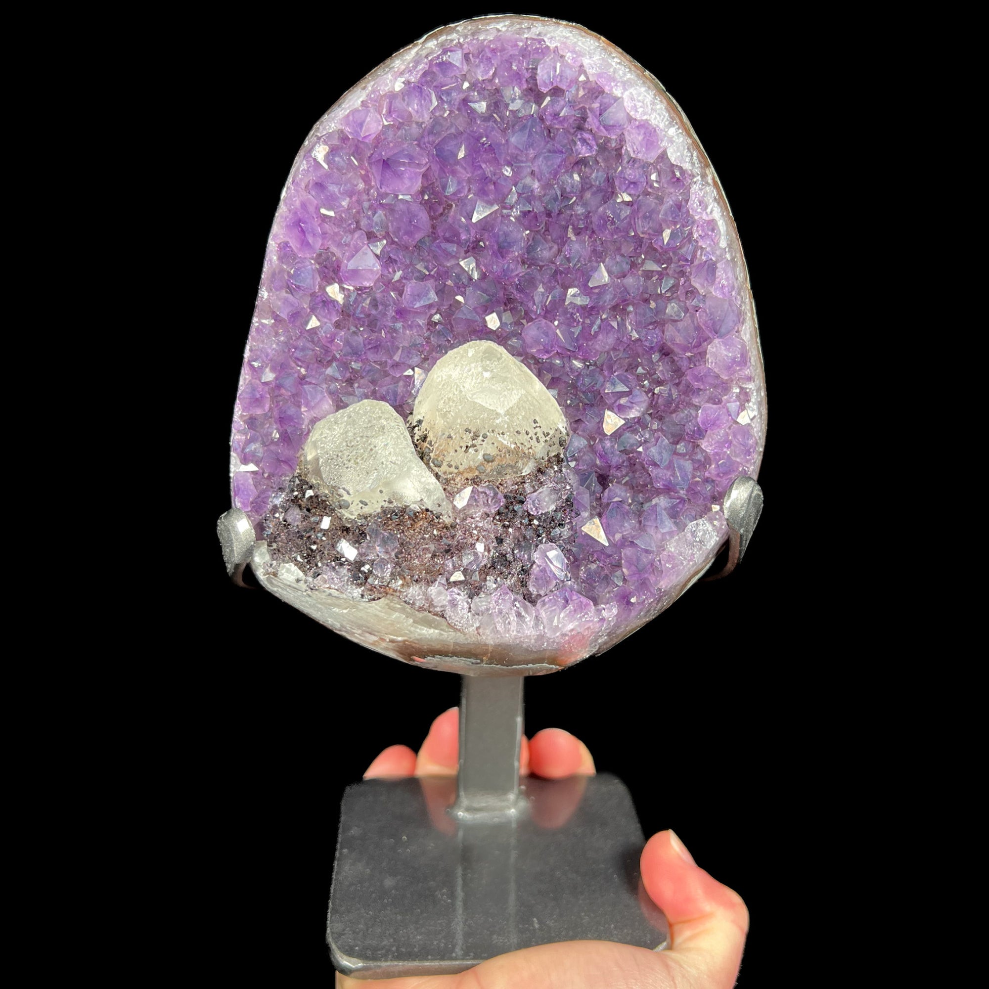 Amethyst with Calcite and Hematite from Uruguay on Metal Display Stand