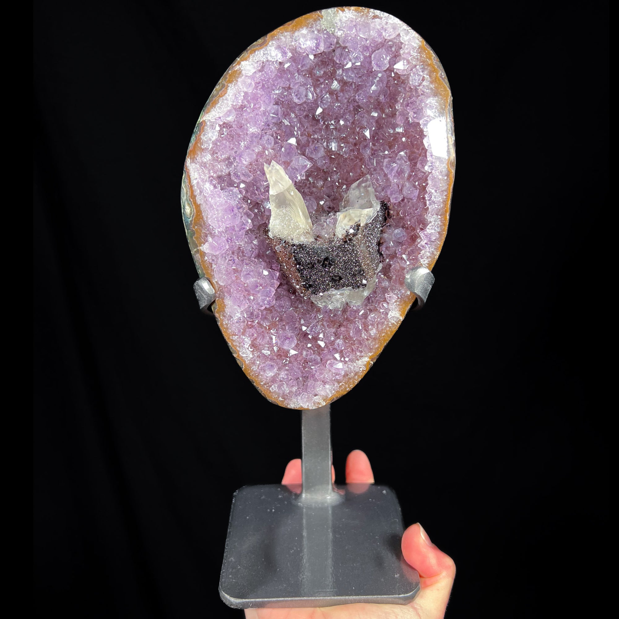 Amethyst Geode with Calcite and Hematite Crystals