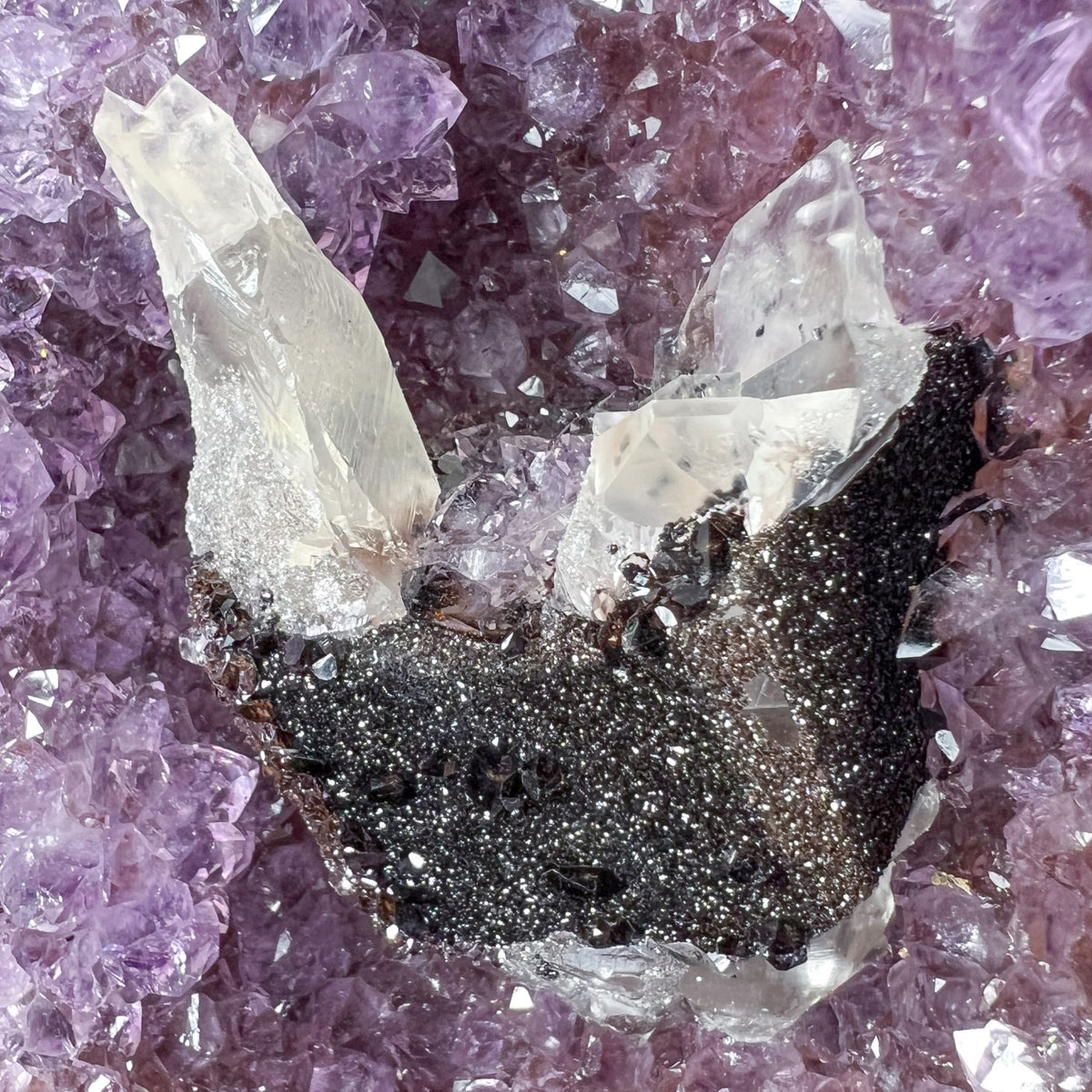 Amethyst Geode with Calcite and Hematite Crystals from Uruguay