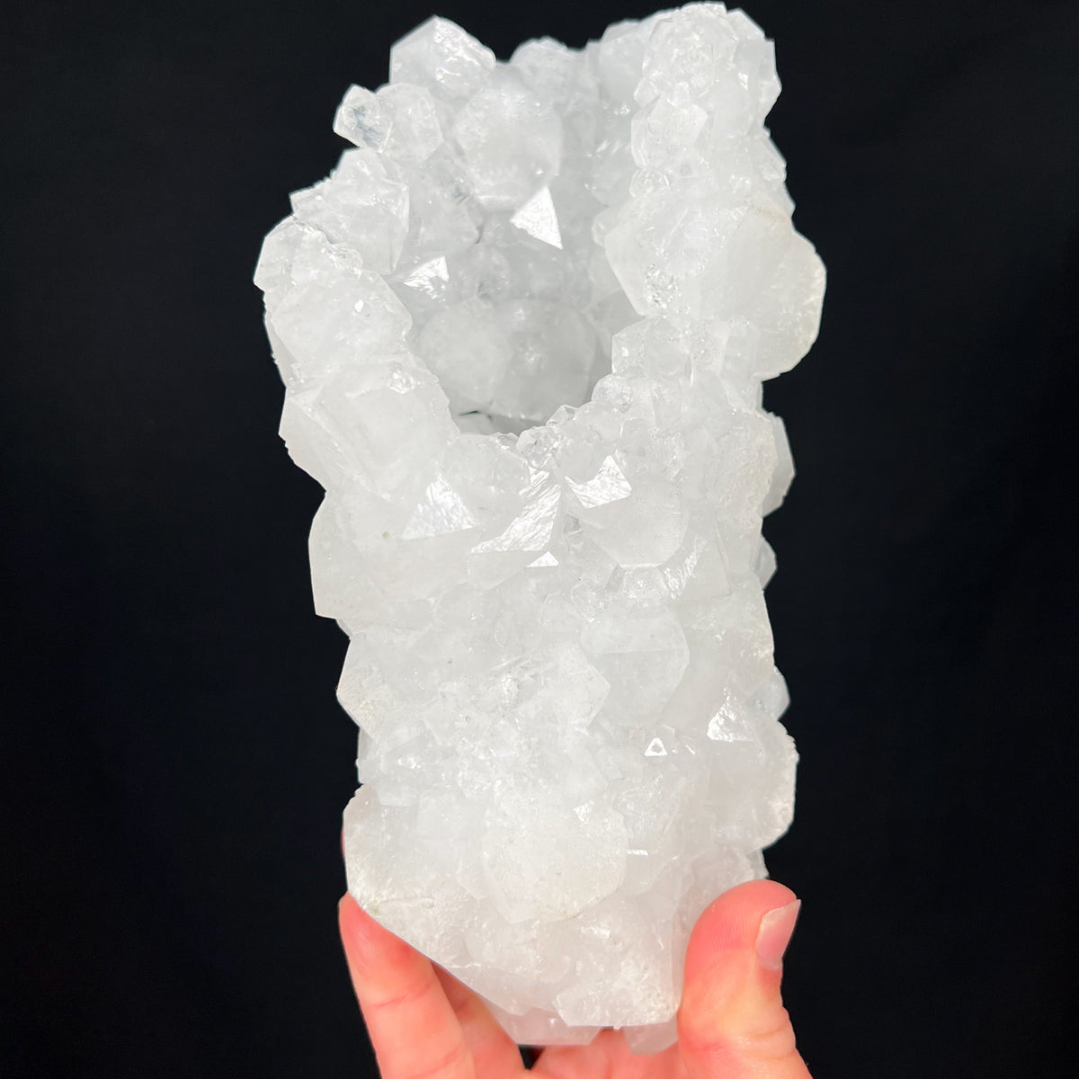 White Apophyllite forming a natural crystal cast