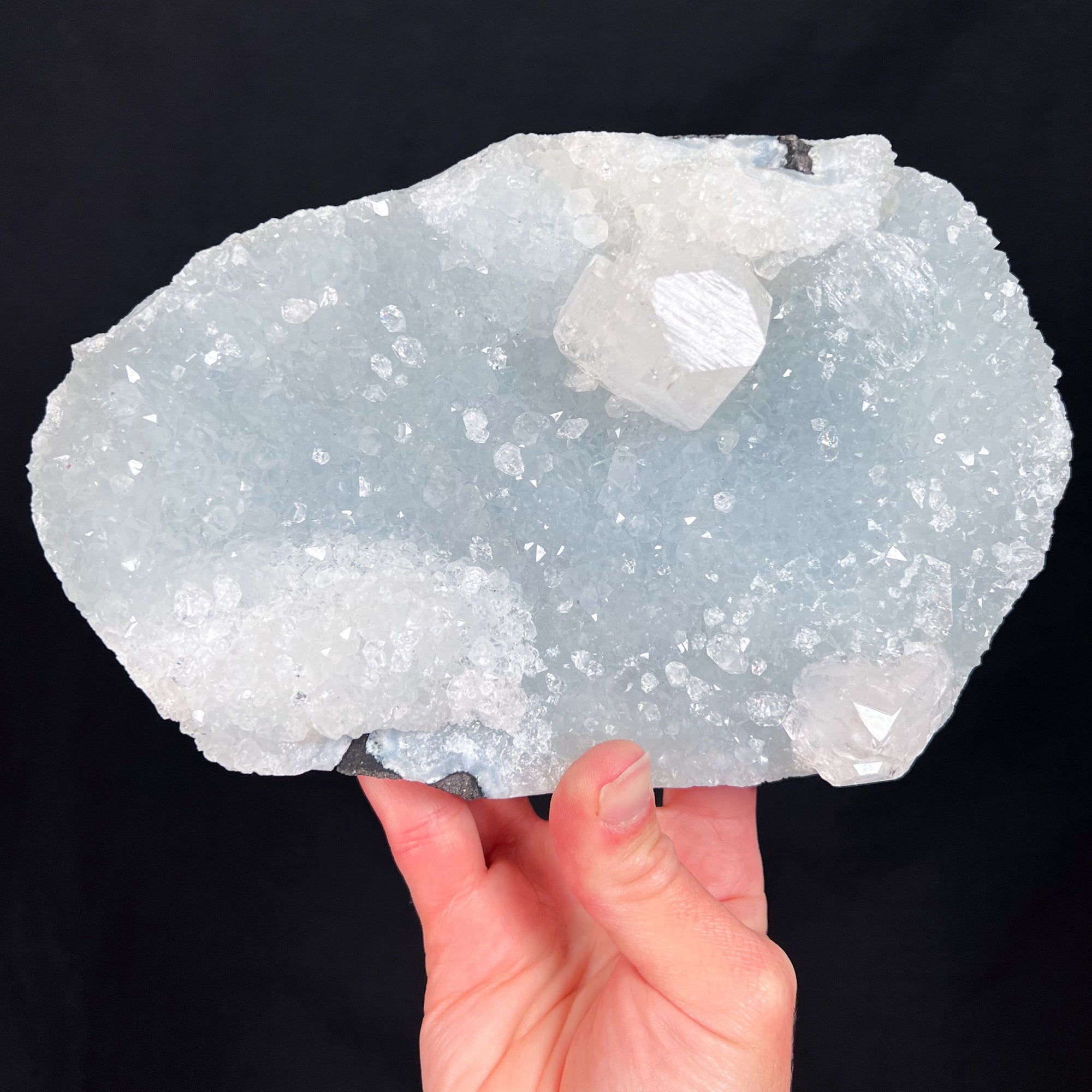 Clear Apophyllite Crystals on a Layer of Quartz and Chalcedony