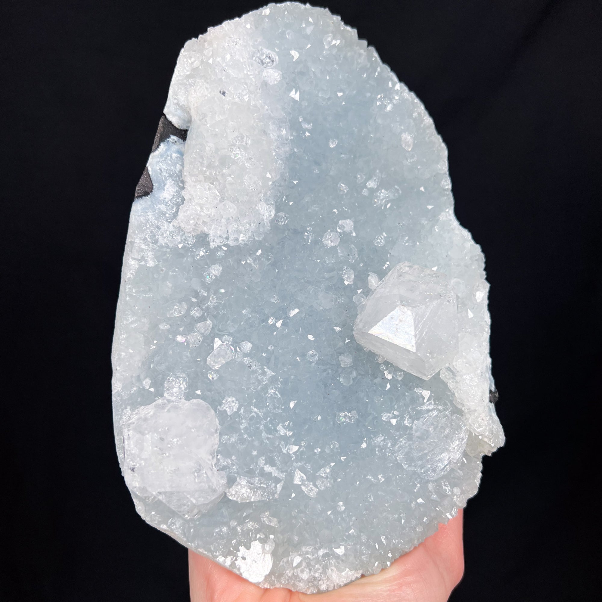Clear Apophyllite Crystals on a Layer of Quartz and Chalcedony