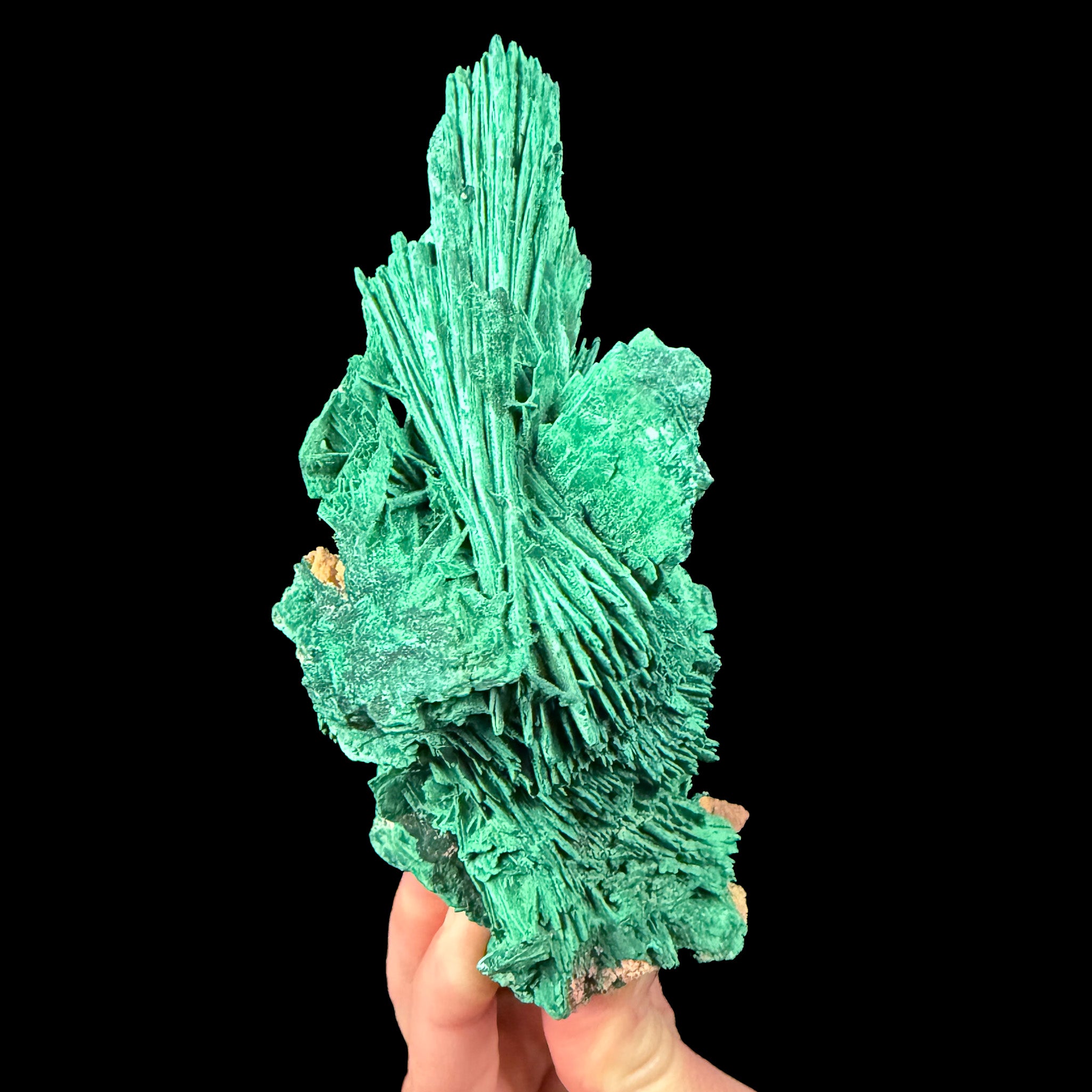 Large green Malachite pseudomorph crystal specimen after Azurite from the Democratic Republic of Congo