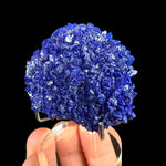 Side view of La Sal Azurite specimen in display stand