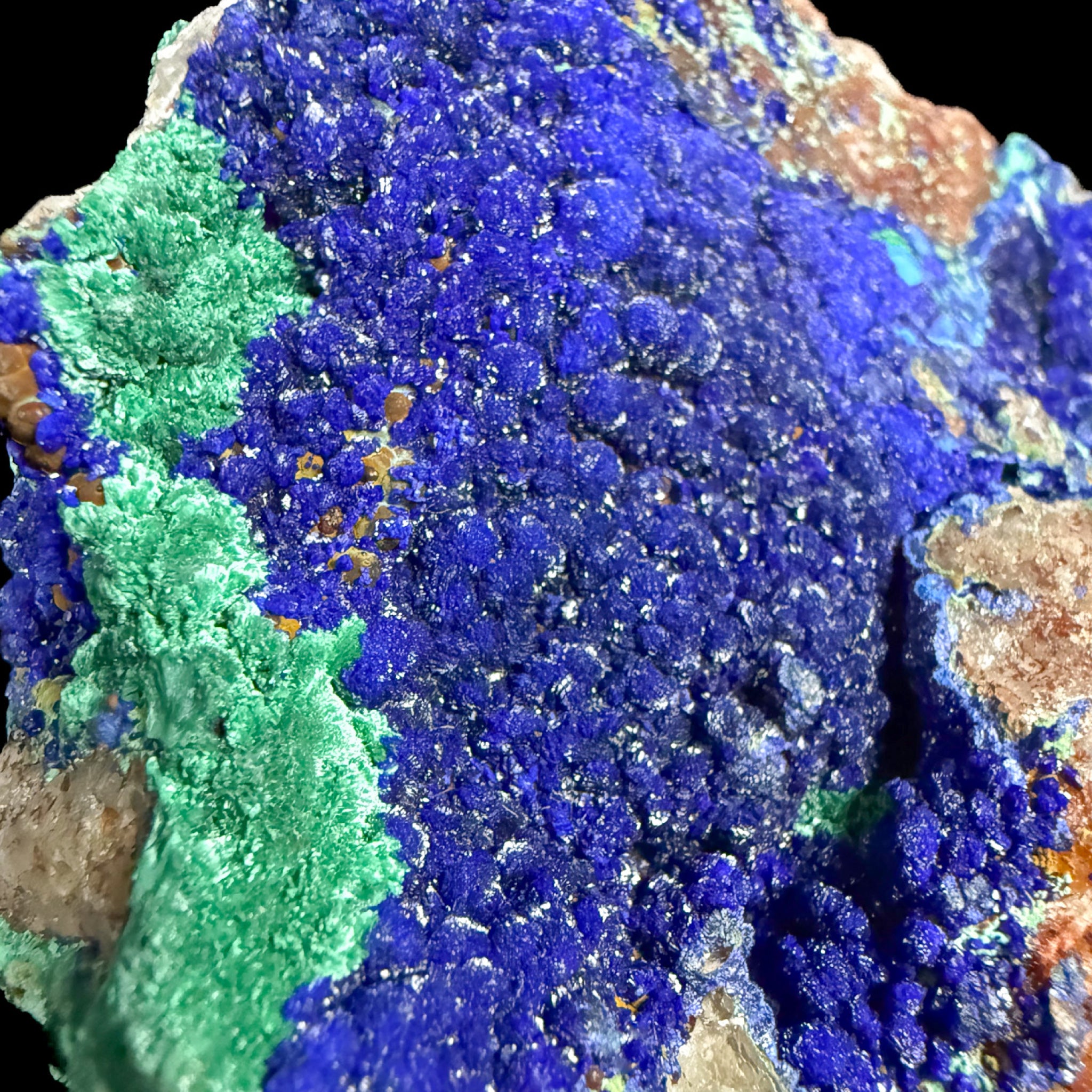 Close up of green and blue crystals of Malachite and Azurite