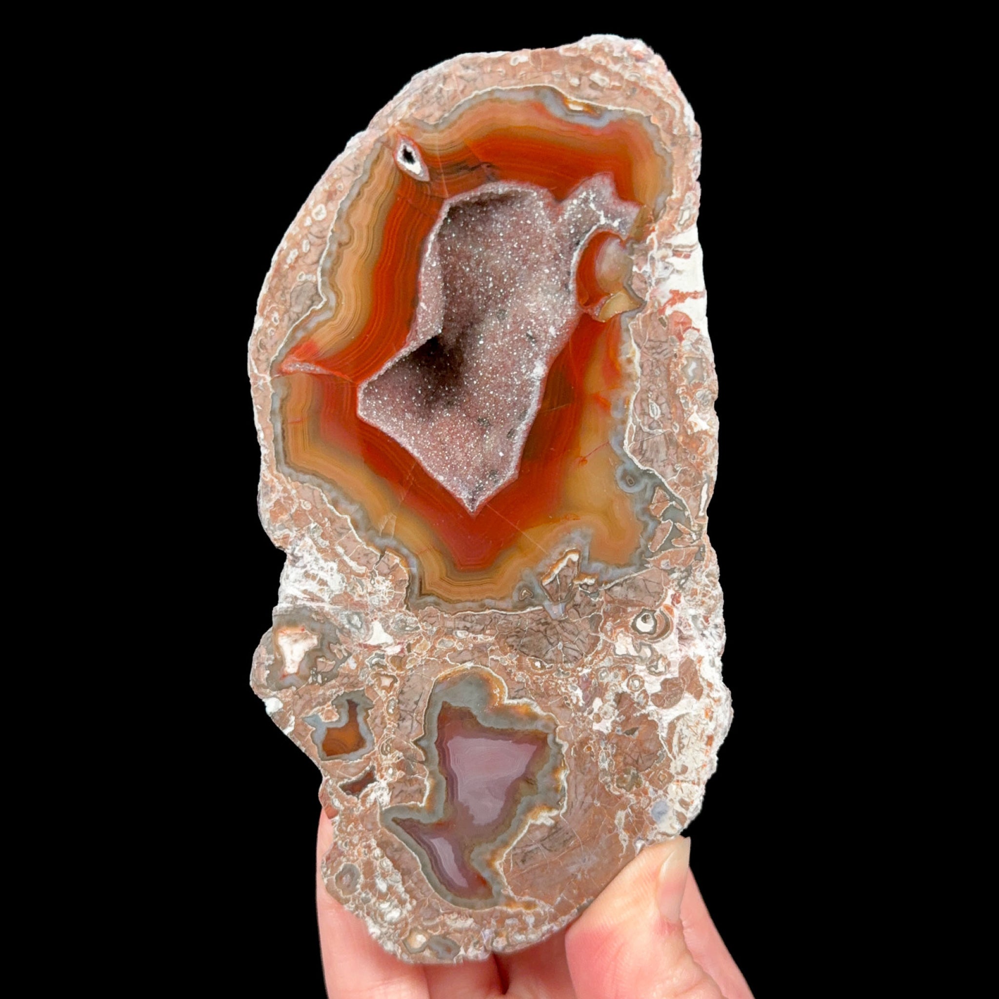 Geode with Quartz crystals and Agate bands from Luna County, New Mexico