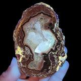 Baker Egg Thunderegg Geode under UV light with fluorescing Calcite crystal inside