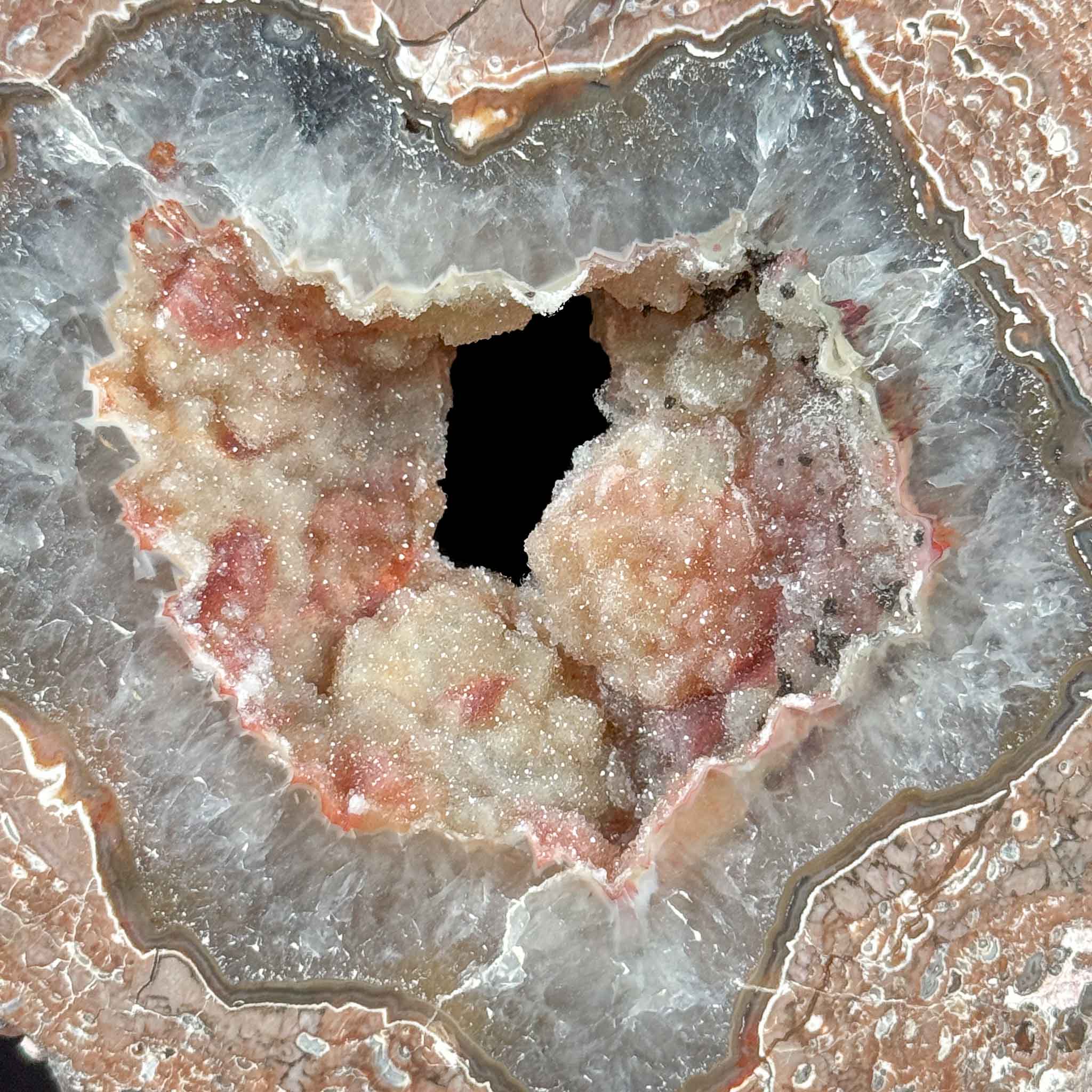 Close up of Quartz crystals inside Thunderegg from New Mexico