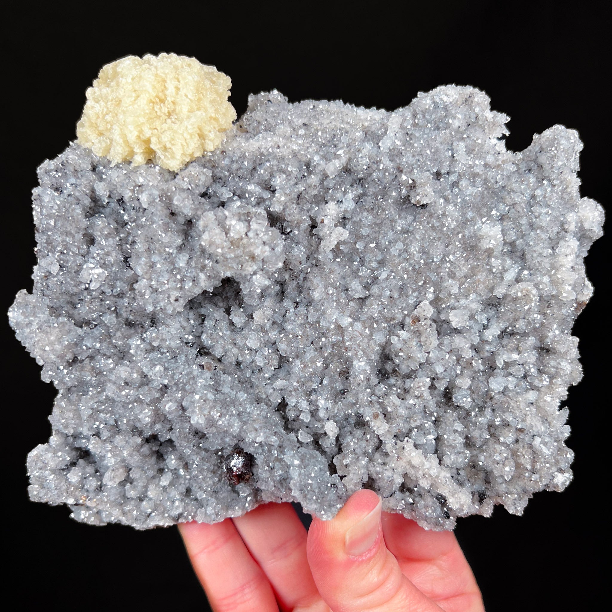 Barite Ball on Drusy Quartz with Sphalerite Crystals from Tennessee