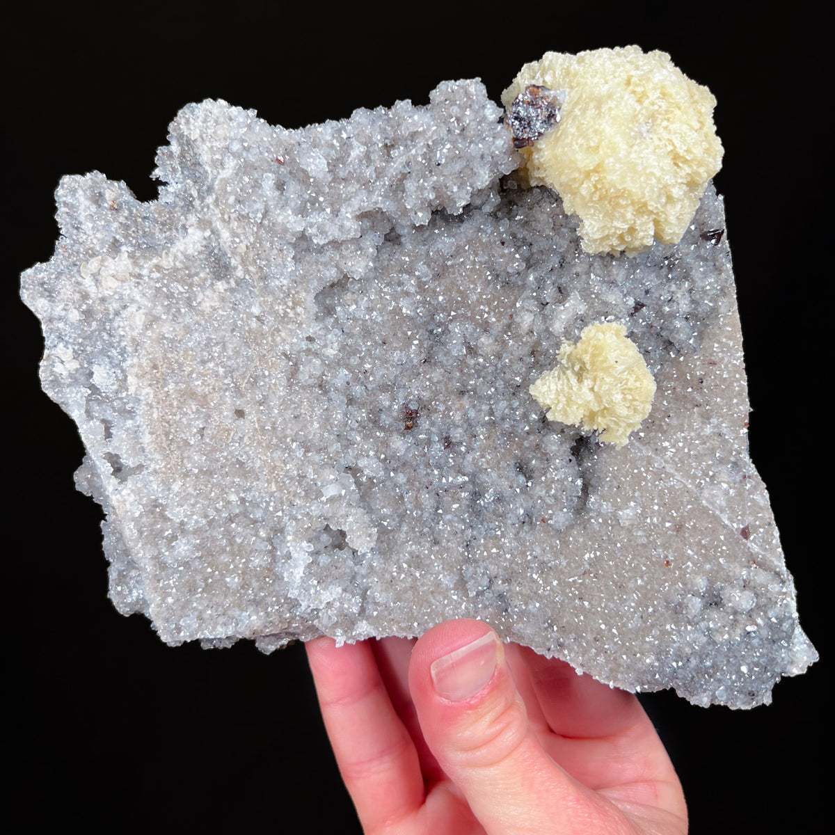 Back Side of Barite Mineral Specimen With Quartz Crystals and Sphalerite