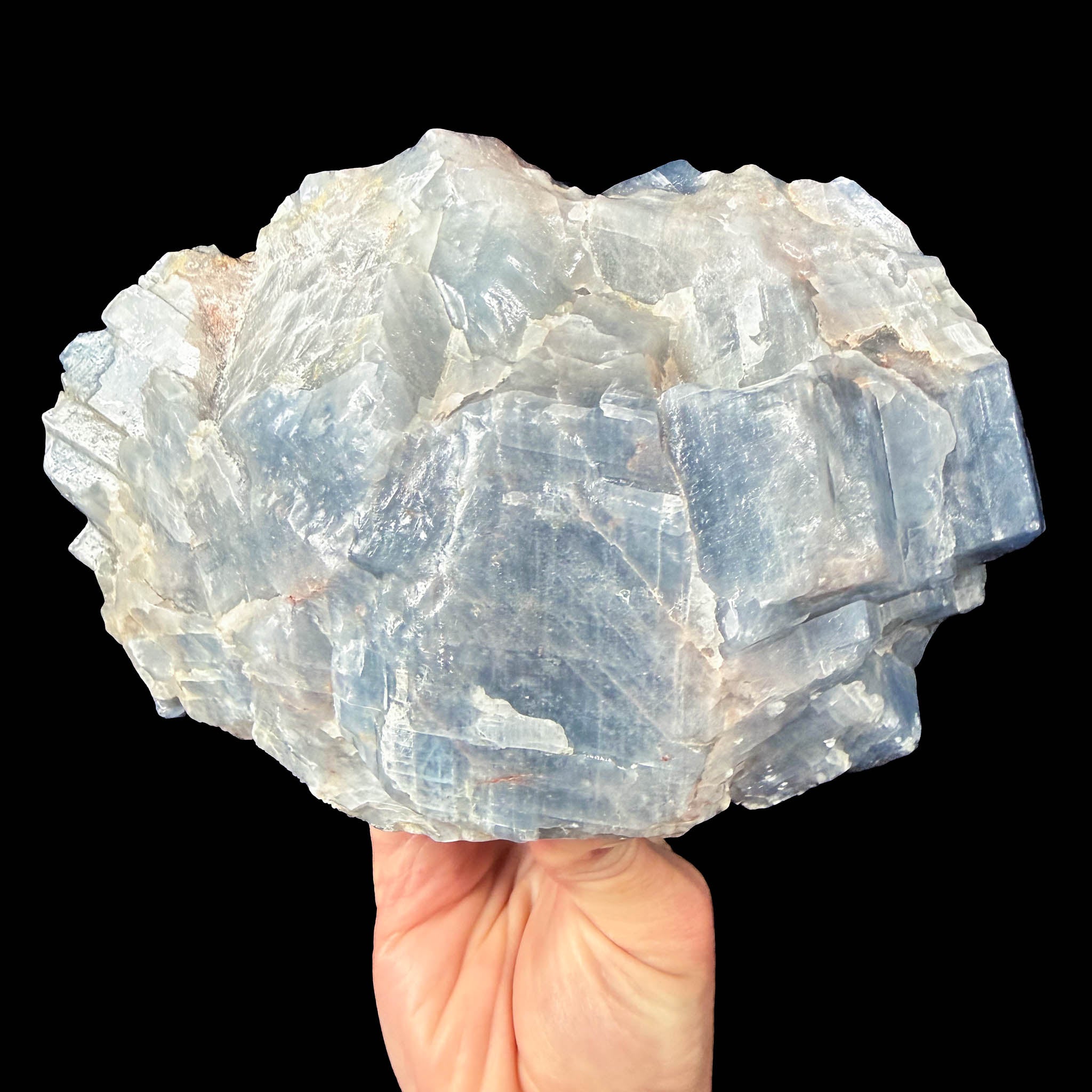 Back side of blue calcite specimen