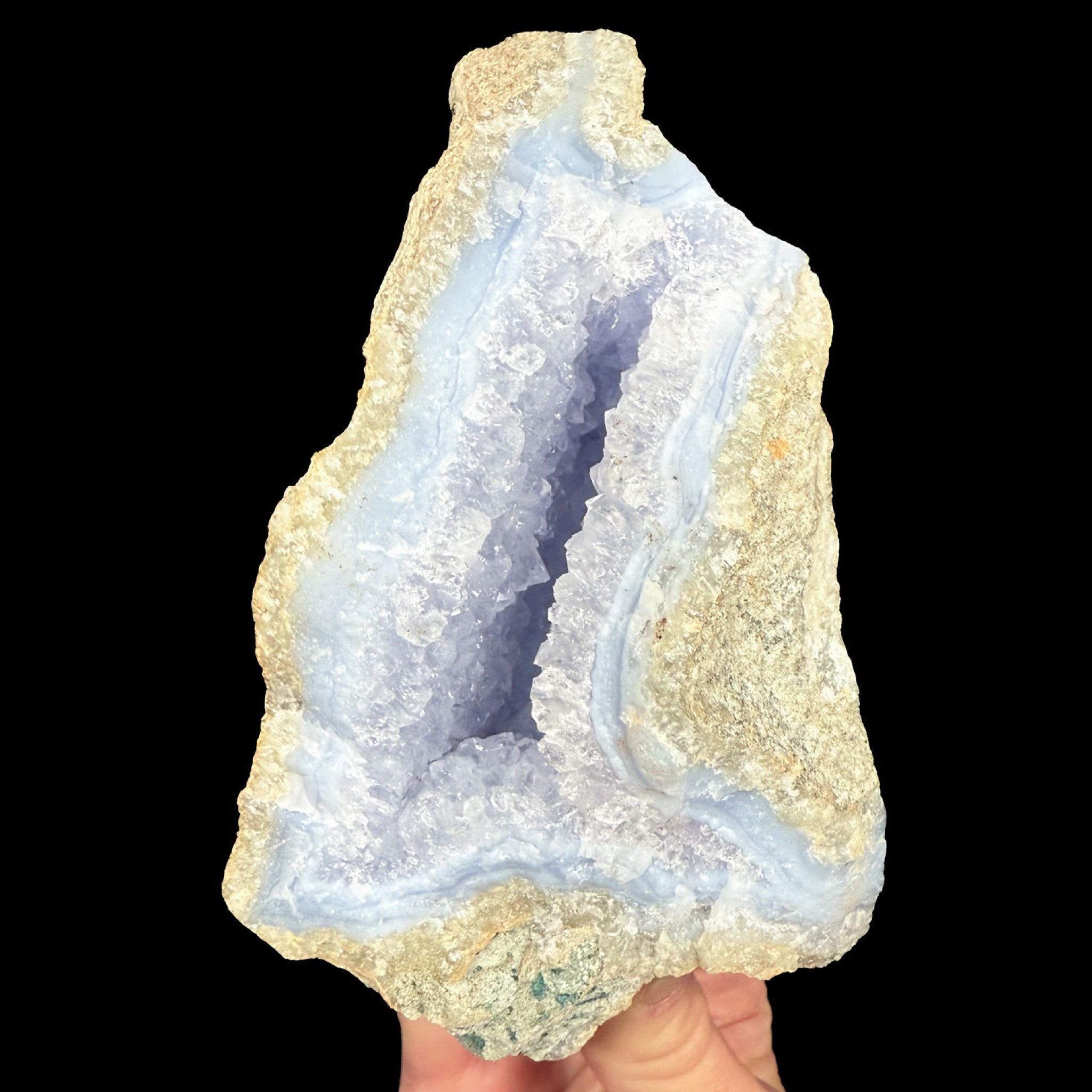Blue Lace Agate Geode with Quartz Crystals