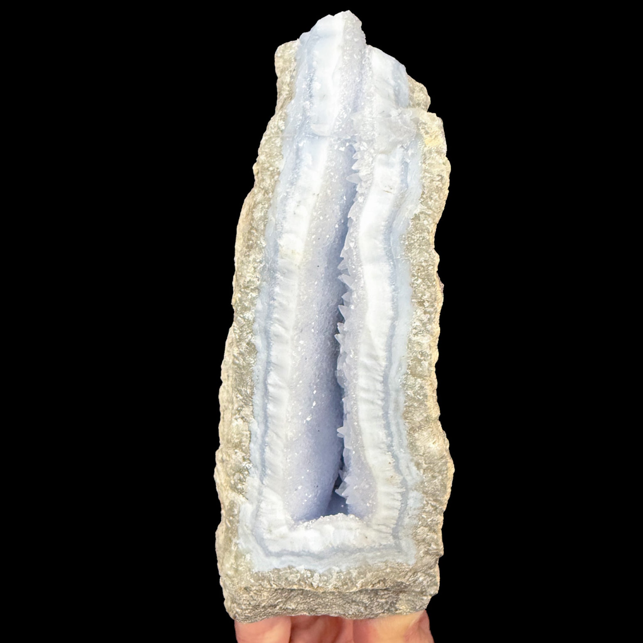 Crystal specimen of a Blue Lace Agate geode