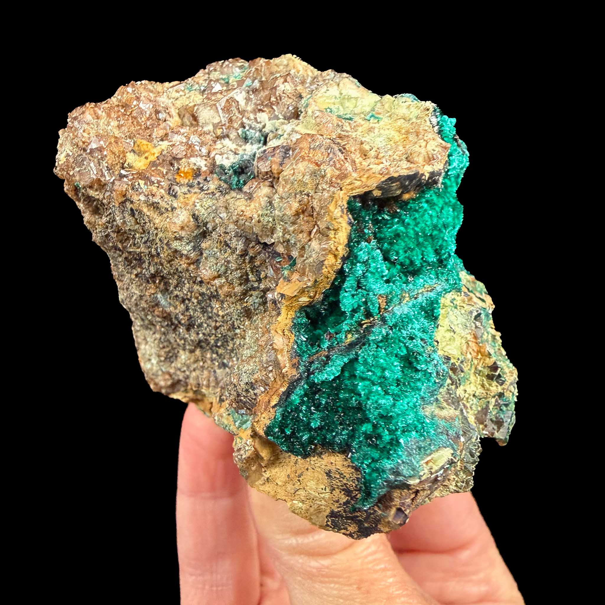 Side view of Brochantite specimen in host rock