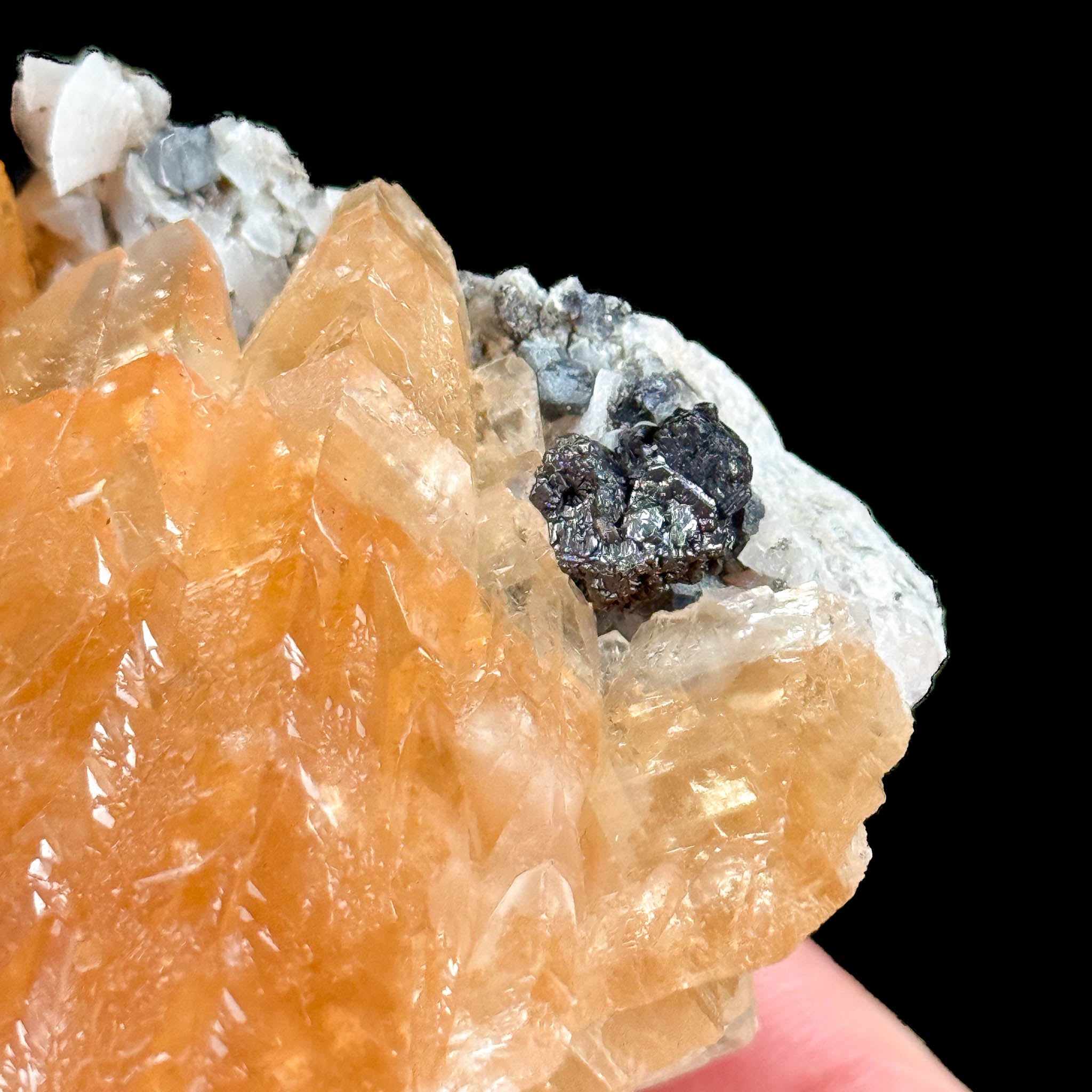 Close up of Calcite, Sphalerite and Dolomite crystals