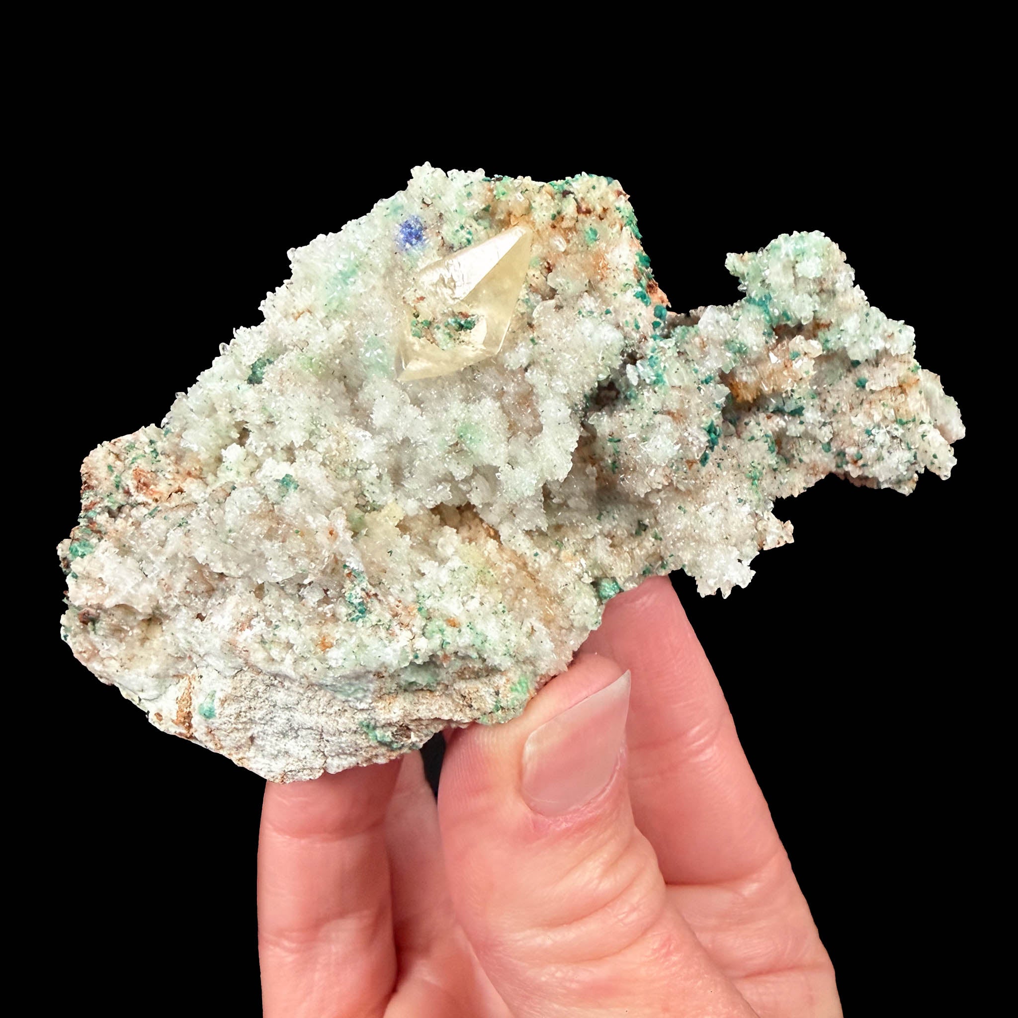 Calcite with Malachite and Azurite, Colorado