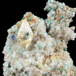 Close up of Calcite crystal with Malachite and Azurite