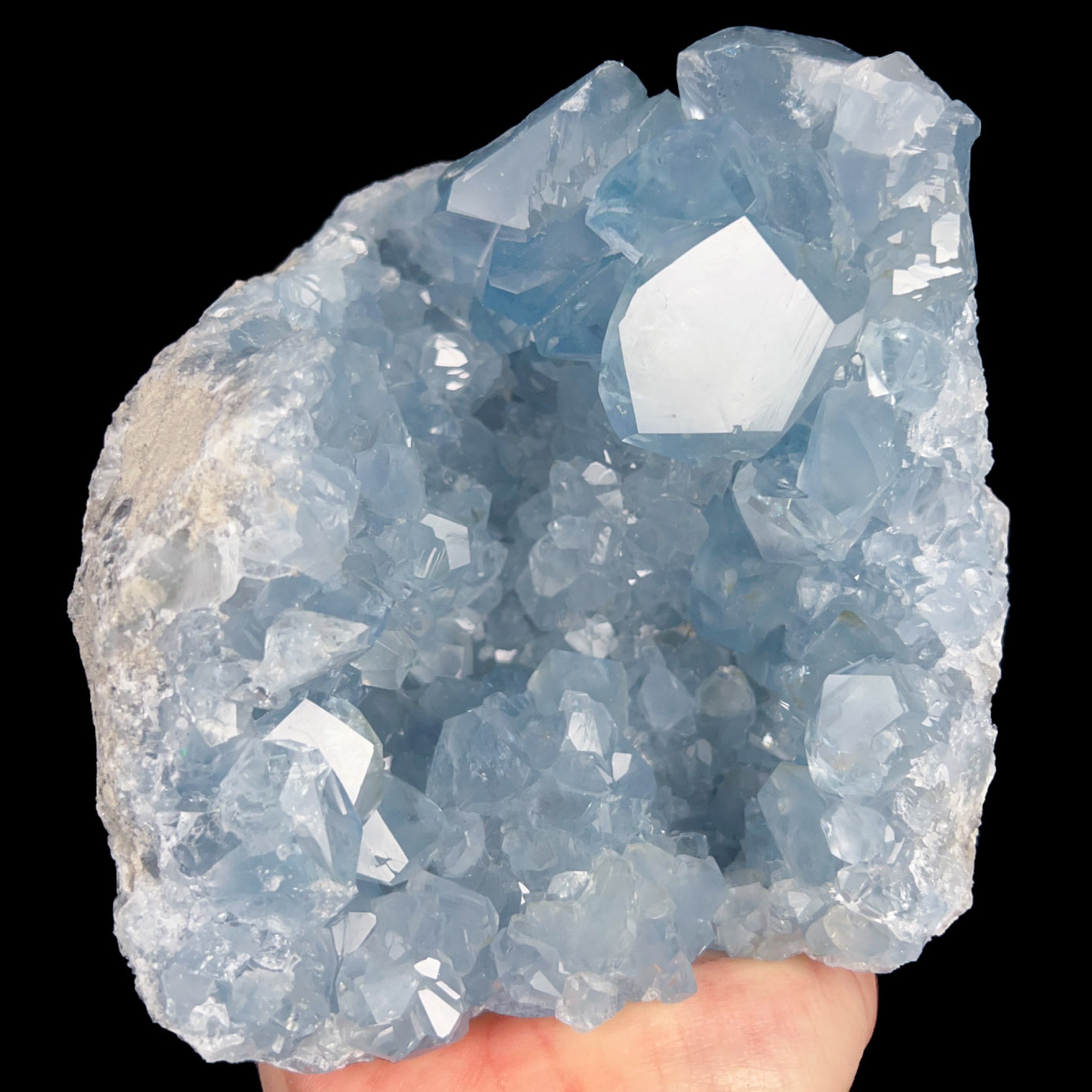 Blue Crystals of Celestite Inside a Geode