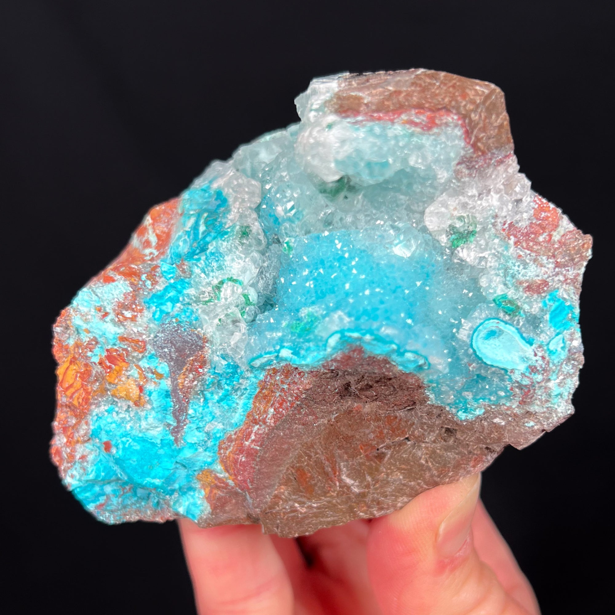 Chrysocolla with Quartz, Atacamite and Calcite