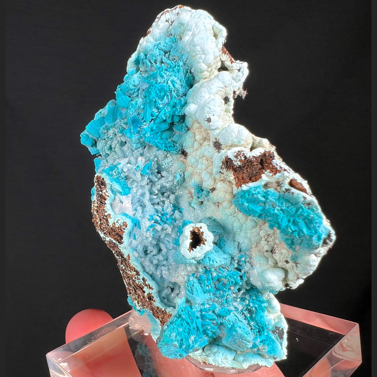 Chrysocolla coating Dolomite Crystals with Drusy Quartz Coating