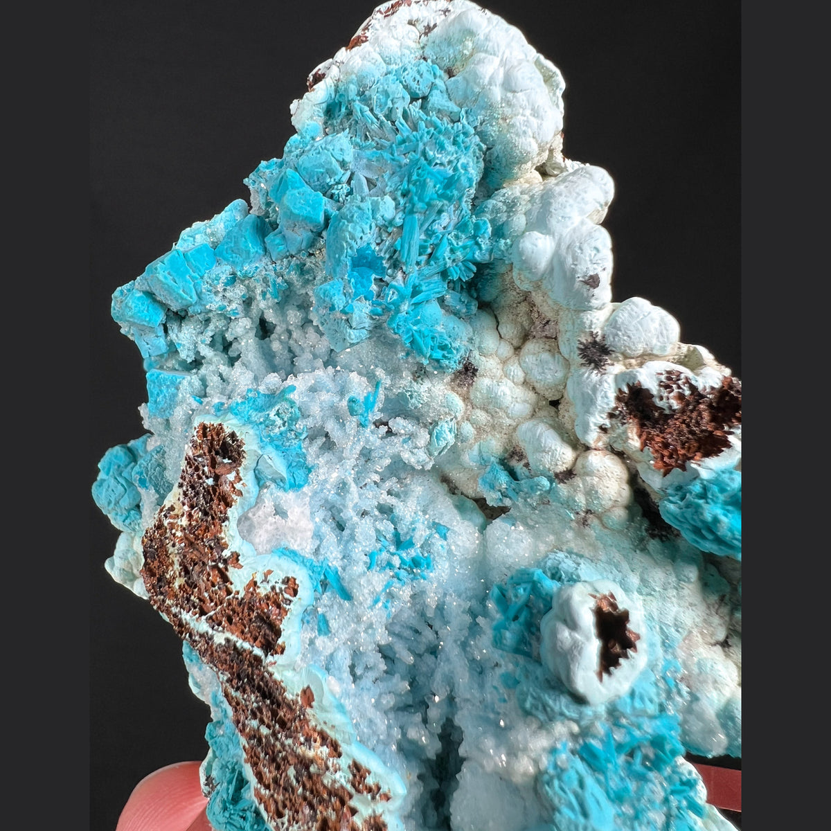 Chrysocolla, Dolomite and Drusy Quartz Crystals