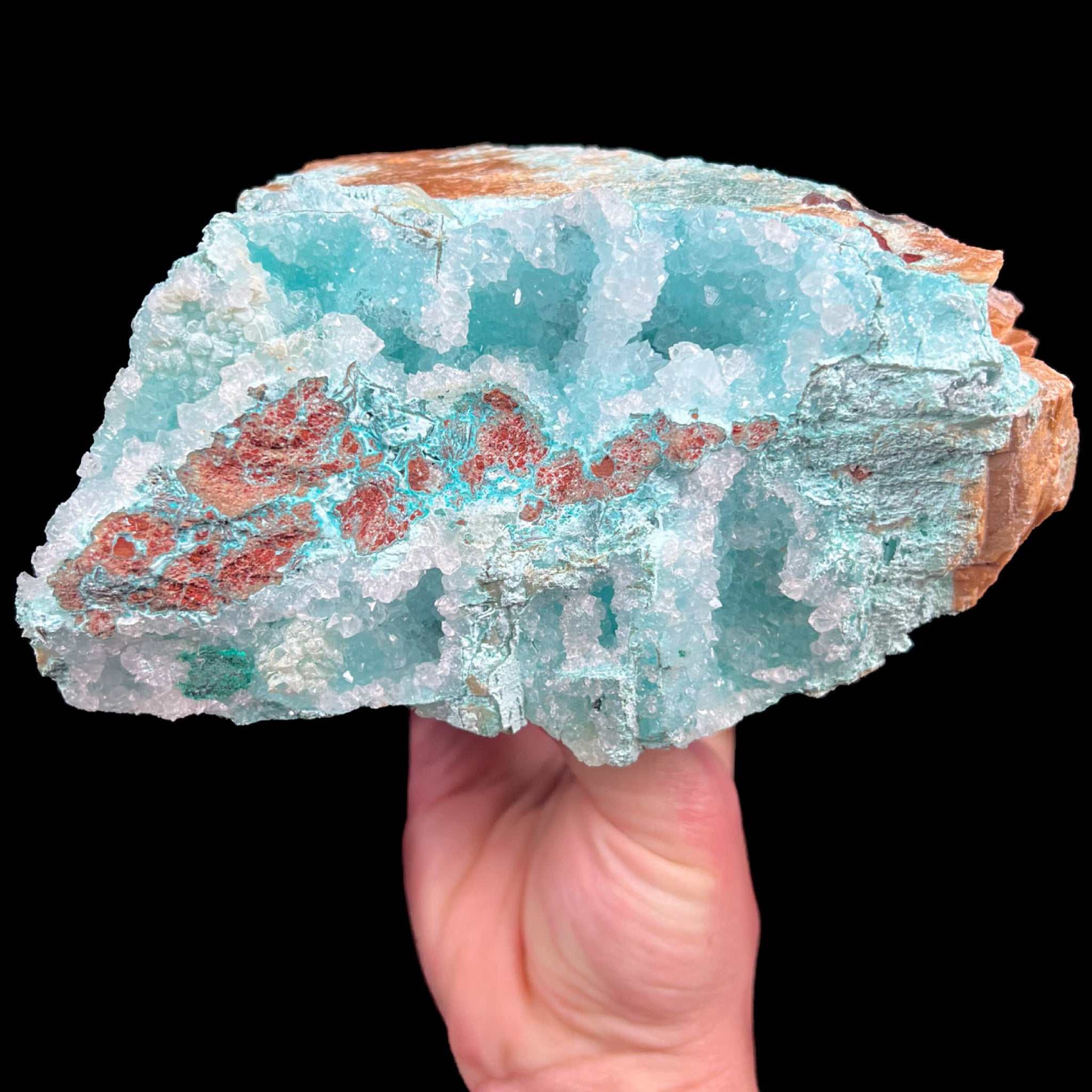 Large Clear Quartz crystals on Blue Green Chrysocolla Mineral Specimen from Peru