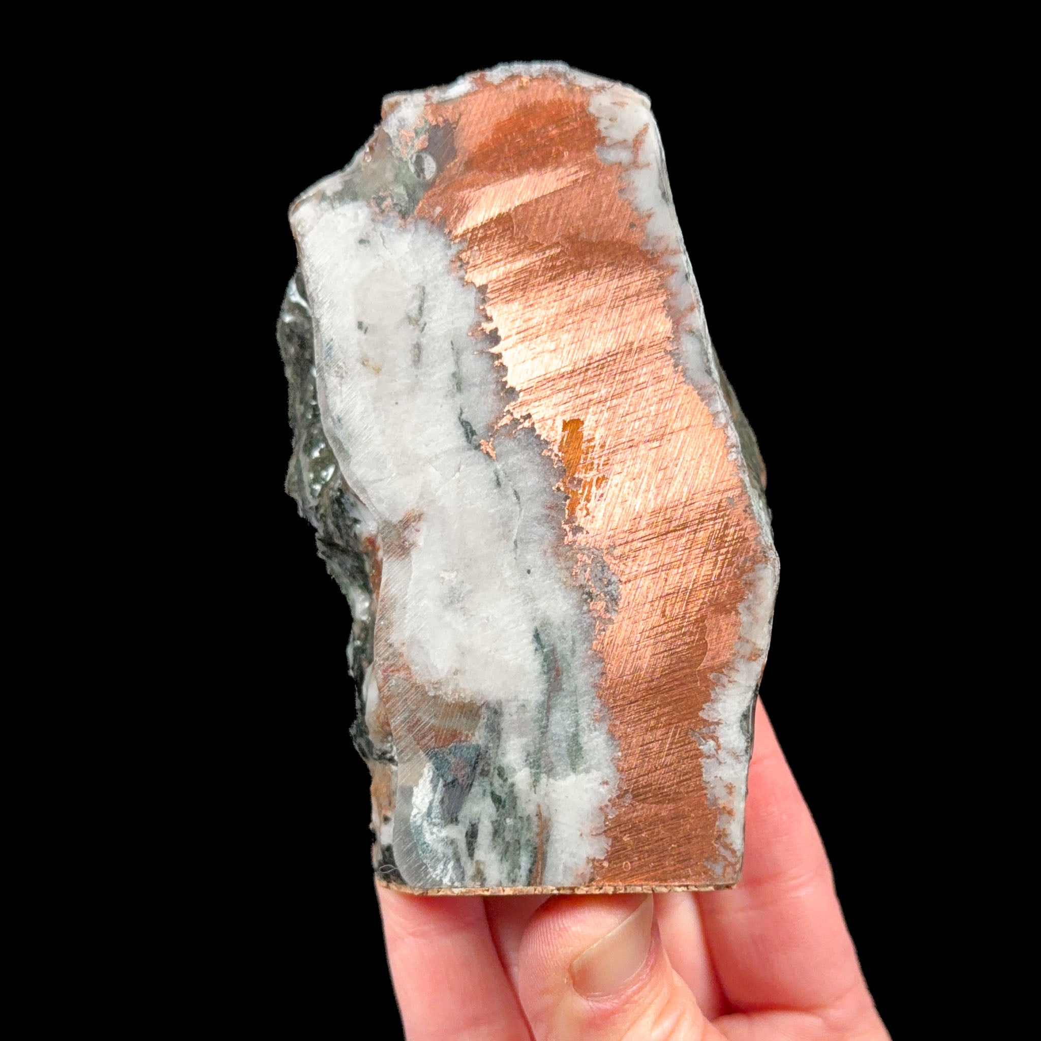 Reverse unpolished side of copper and quartz specimen