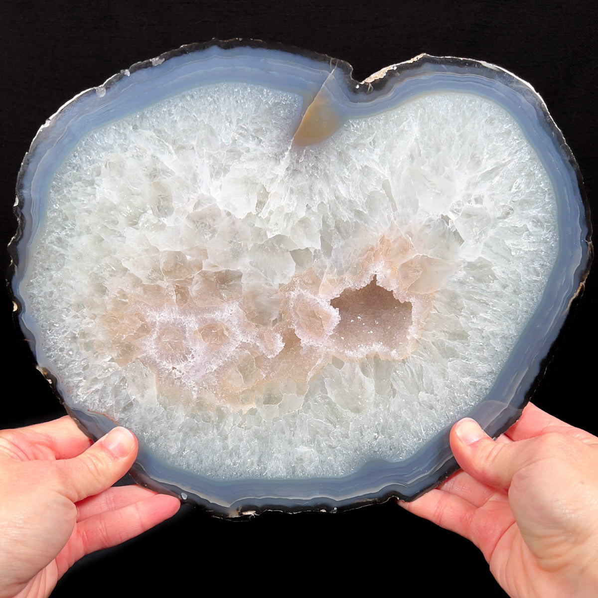 Large Drusy Quartz and Chalcedony Geode Slab from Brazil