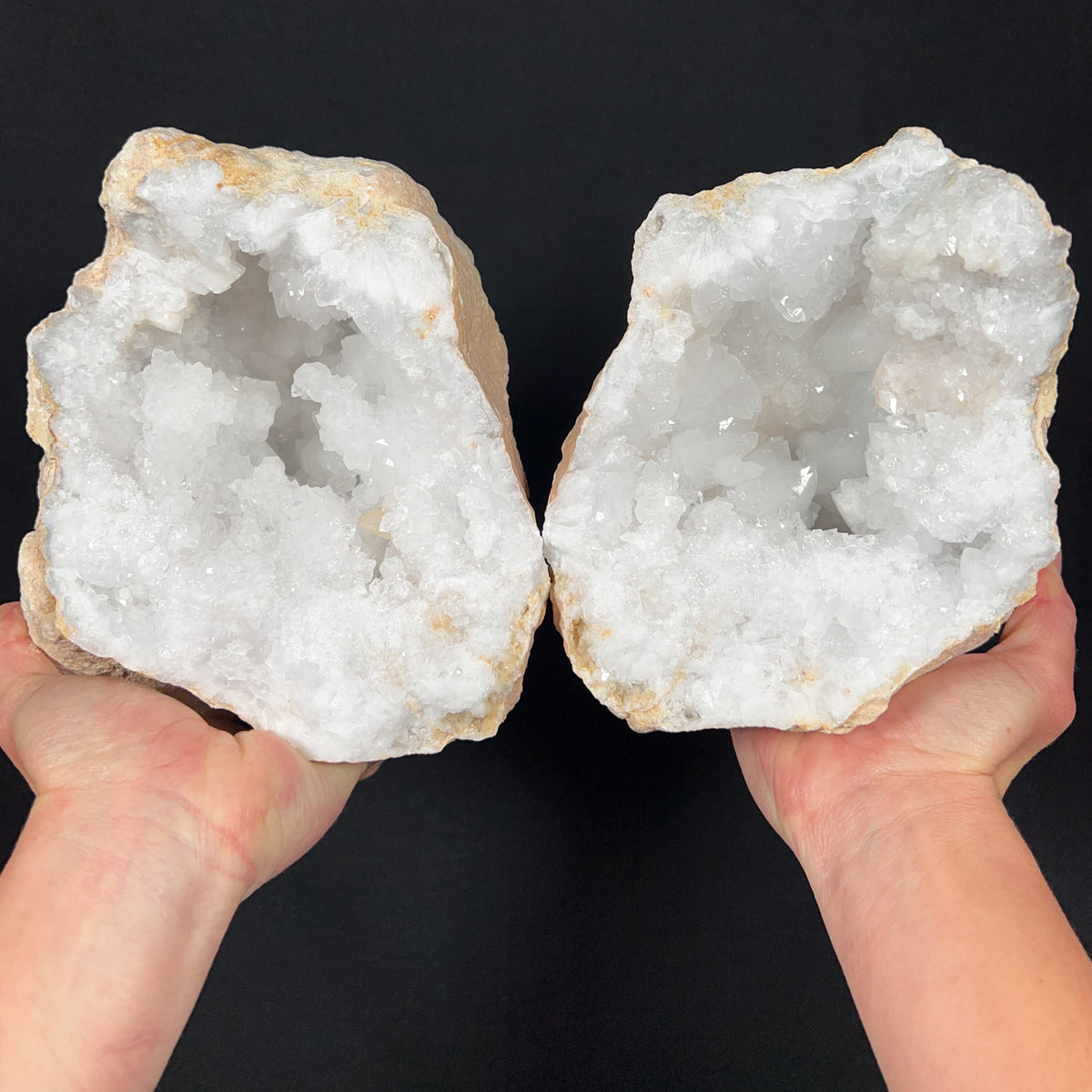 Extra Large White Quartz Geode Pair from Morocco