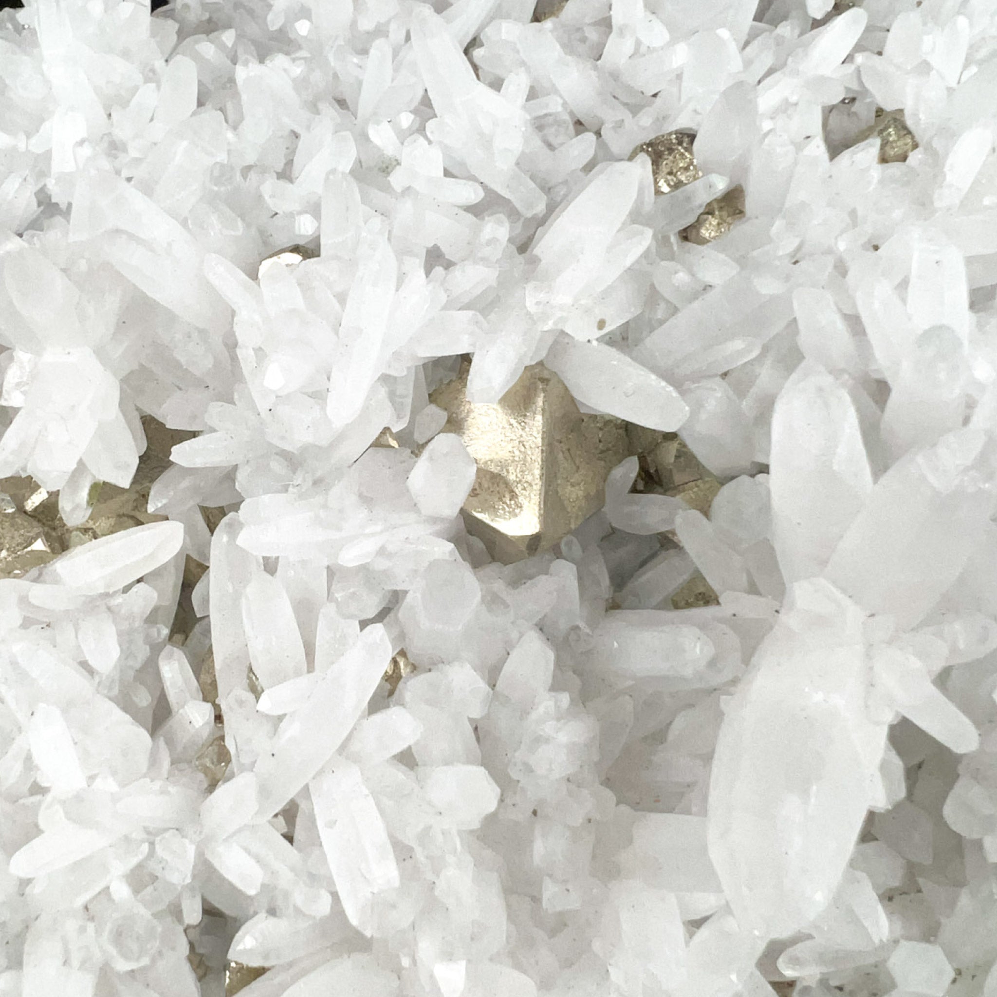 Close up of Pyrite with Quartz crystals from Peru