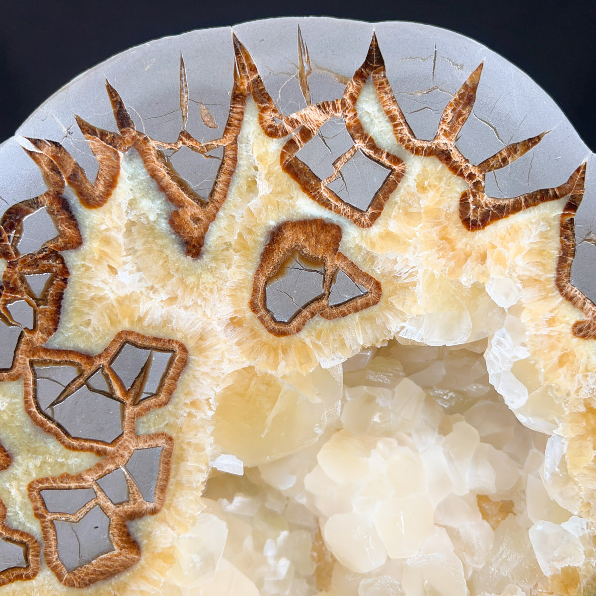 Septarian Concretion with Yellow Calcite and Brown Aragonite Crystals
