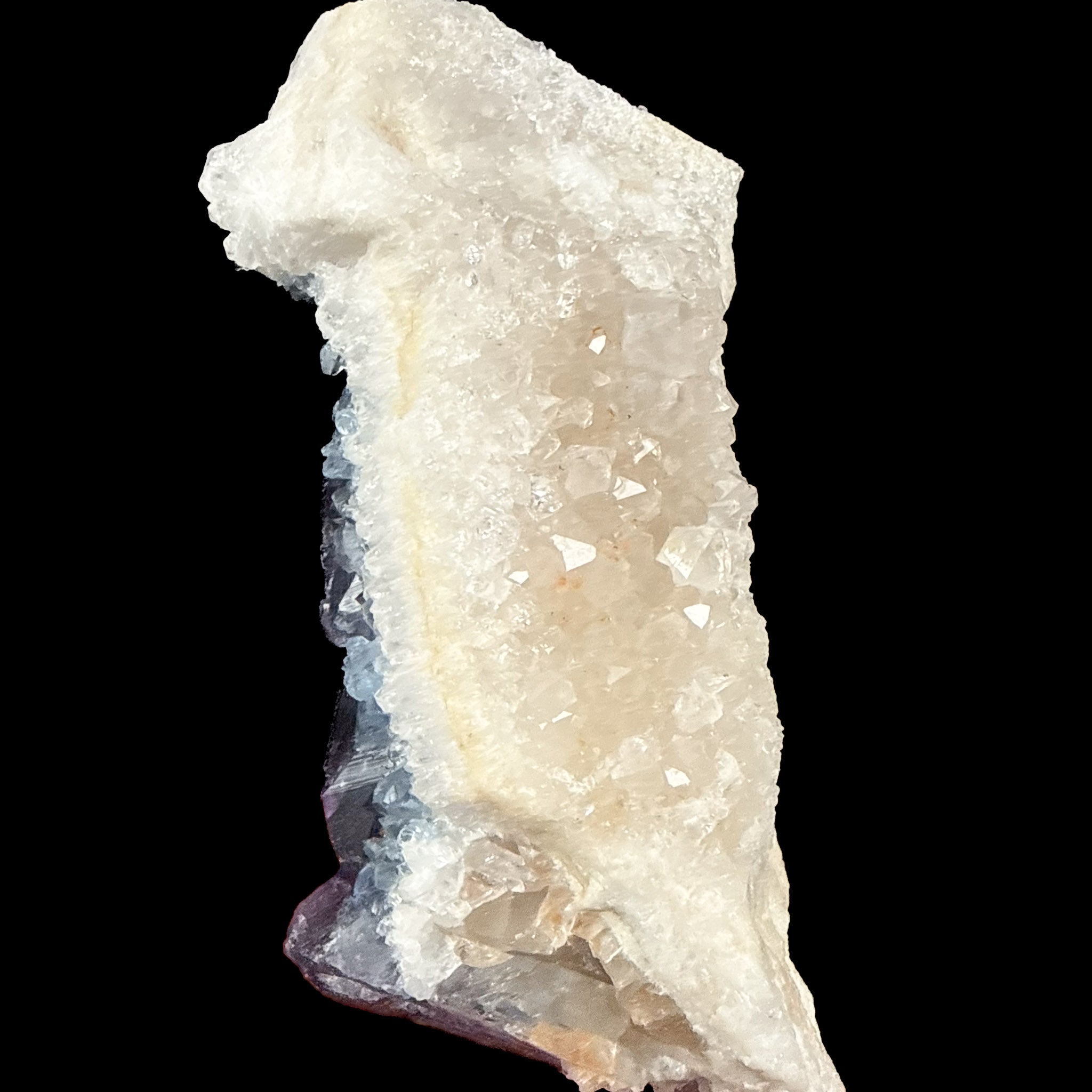Quartz crystals on reverse side of Fluorite specimen