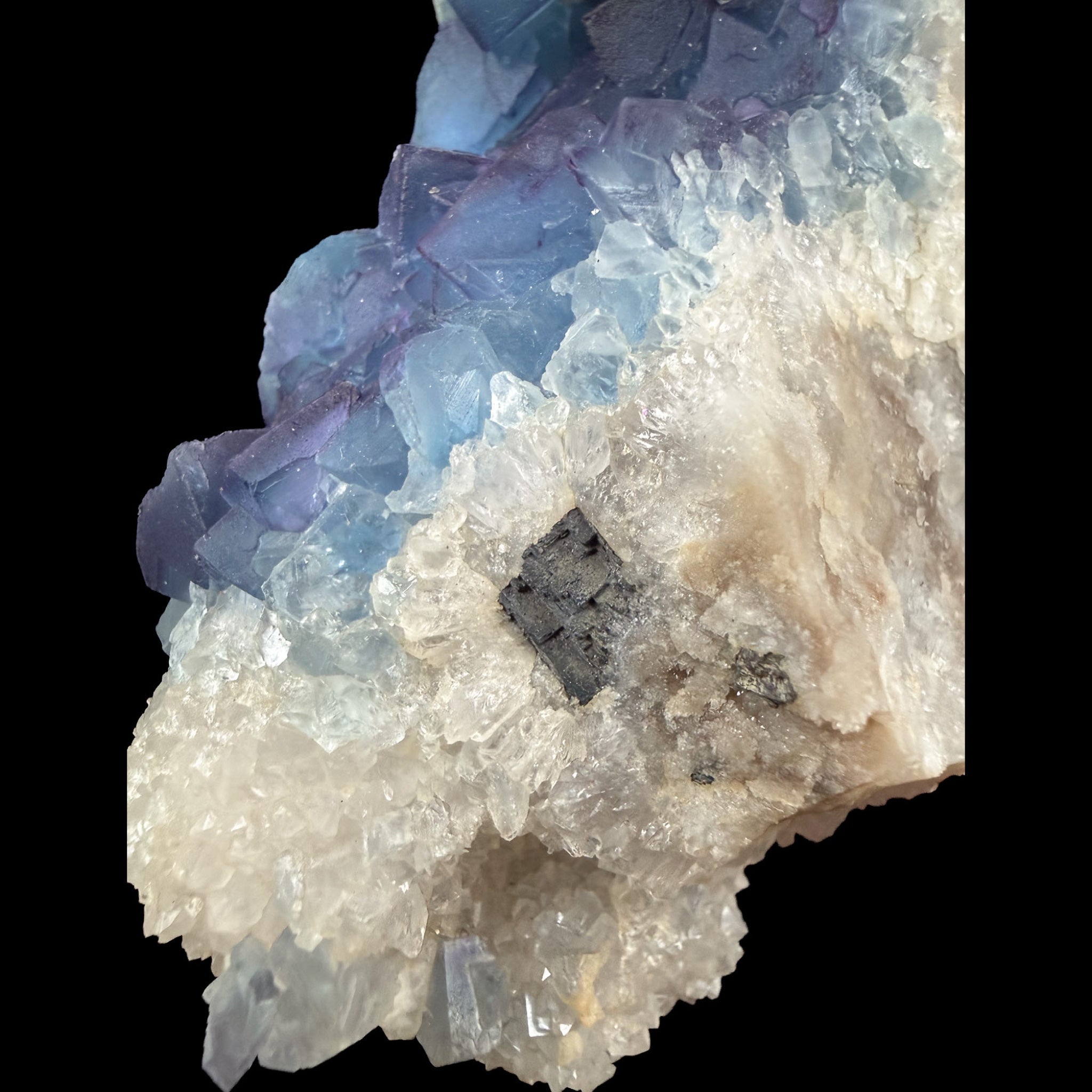 Close up of Galena with Quartz and Fluorite - New Mexico