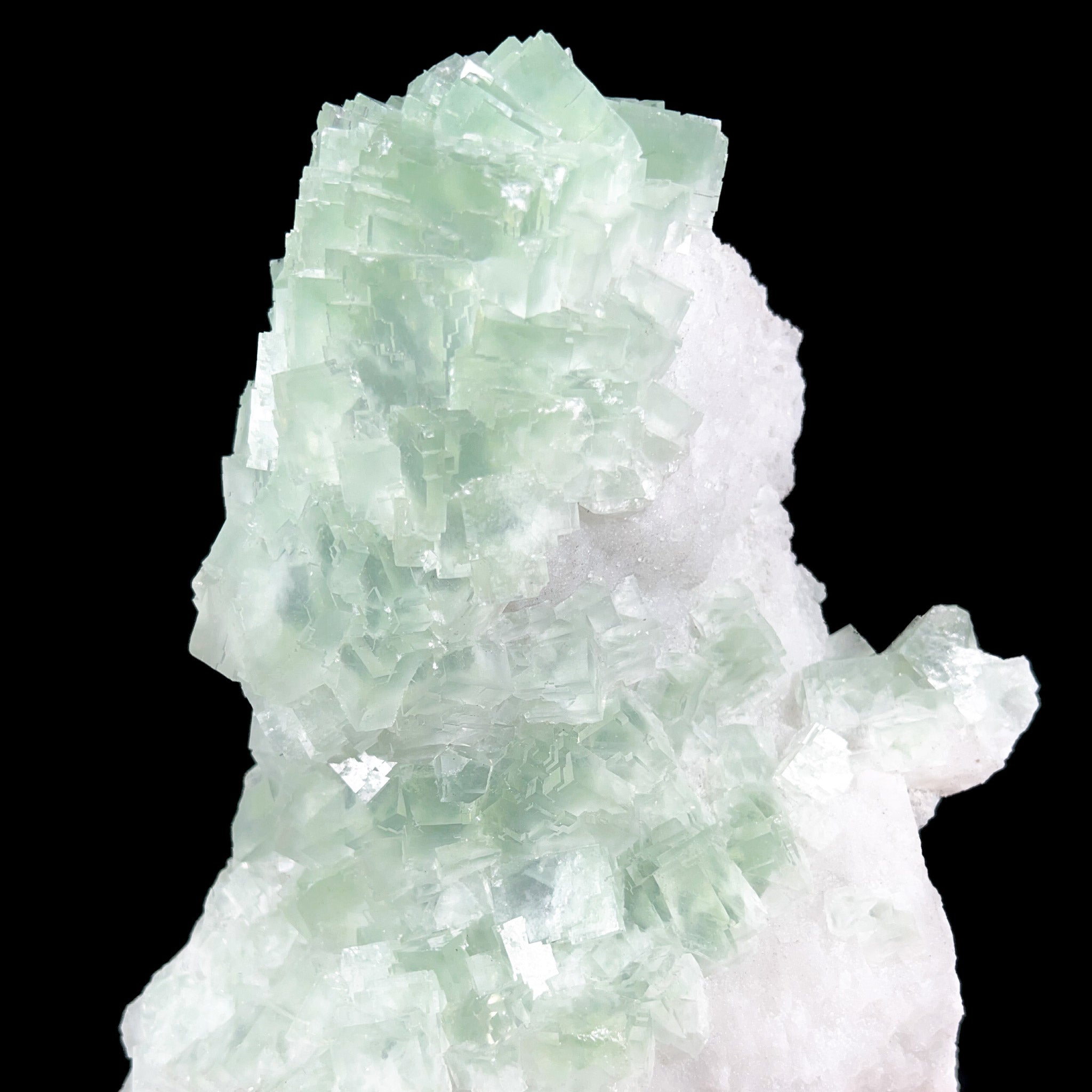 Light Green Cubic Fluorite Crystals on White Quartz Matrix
