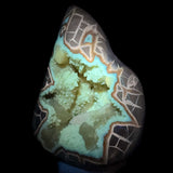 Calcite concretion under UV light displaying fluorescence