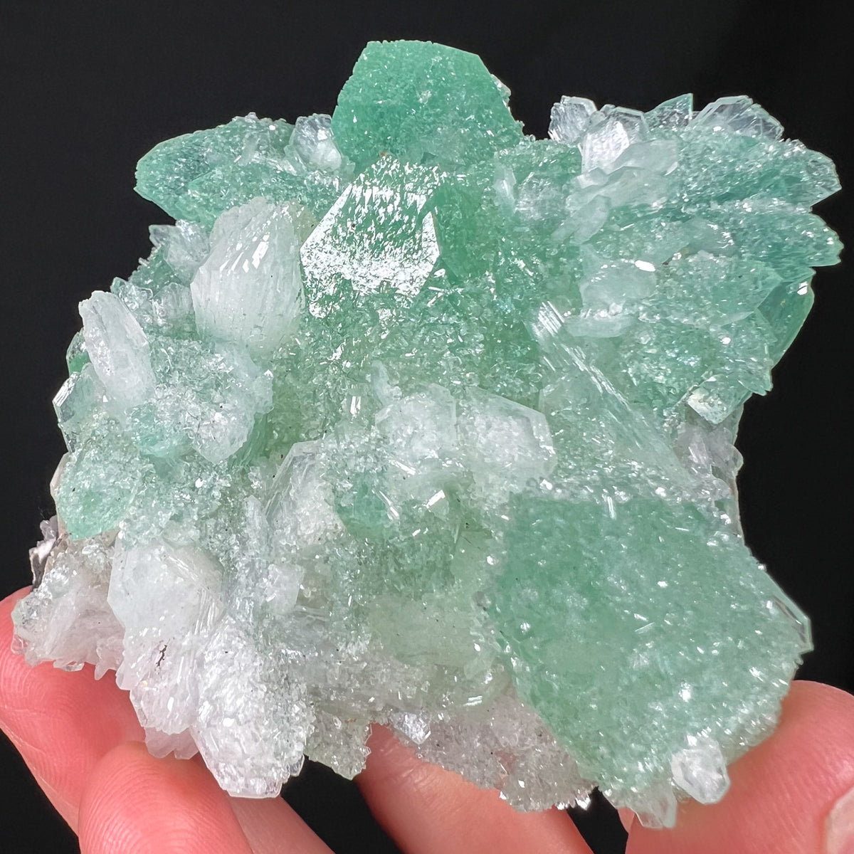 Green Apophyllite Crystals with White Stilbite Crystals