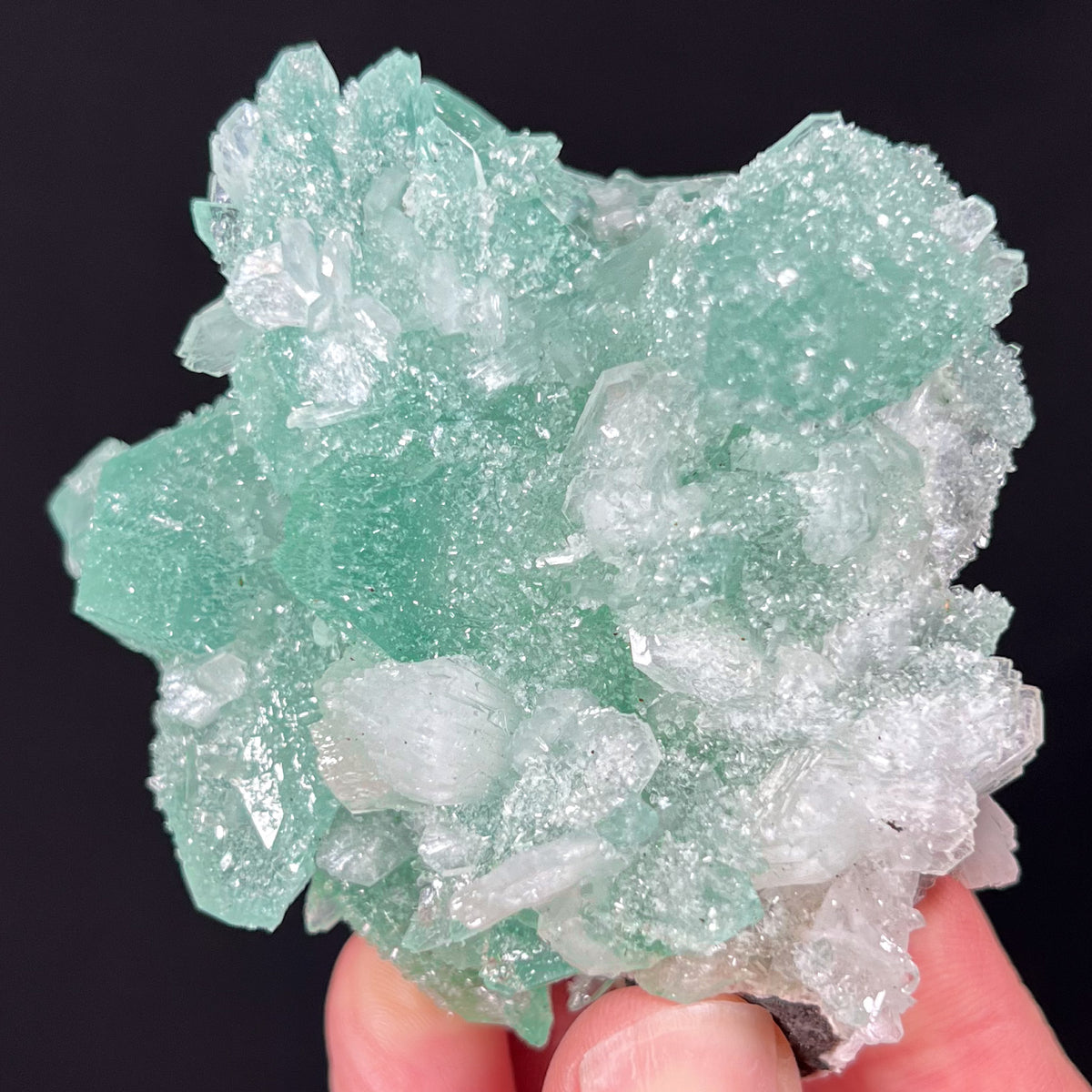 Green Apophyllite with Stilbite from Maharashtra, India