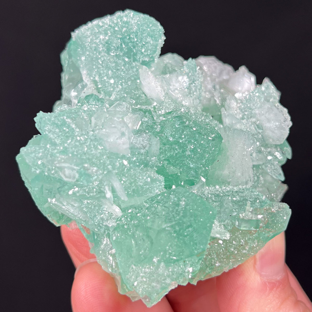 Green Apophyllite with Micro-Apophyllite Crystal Coating