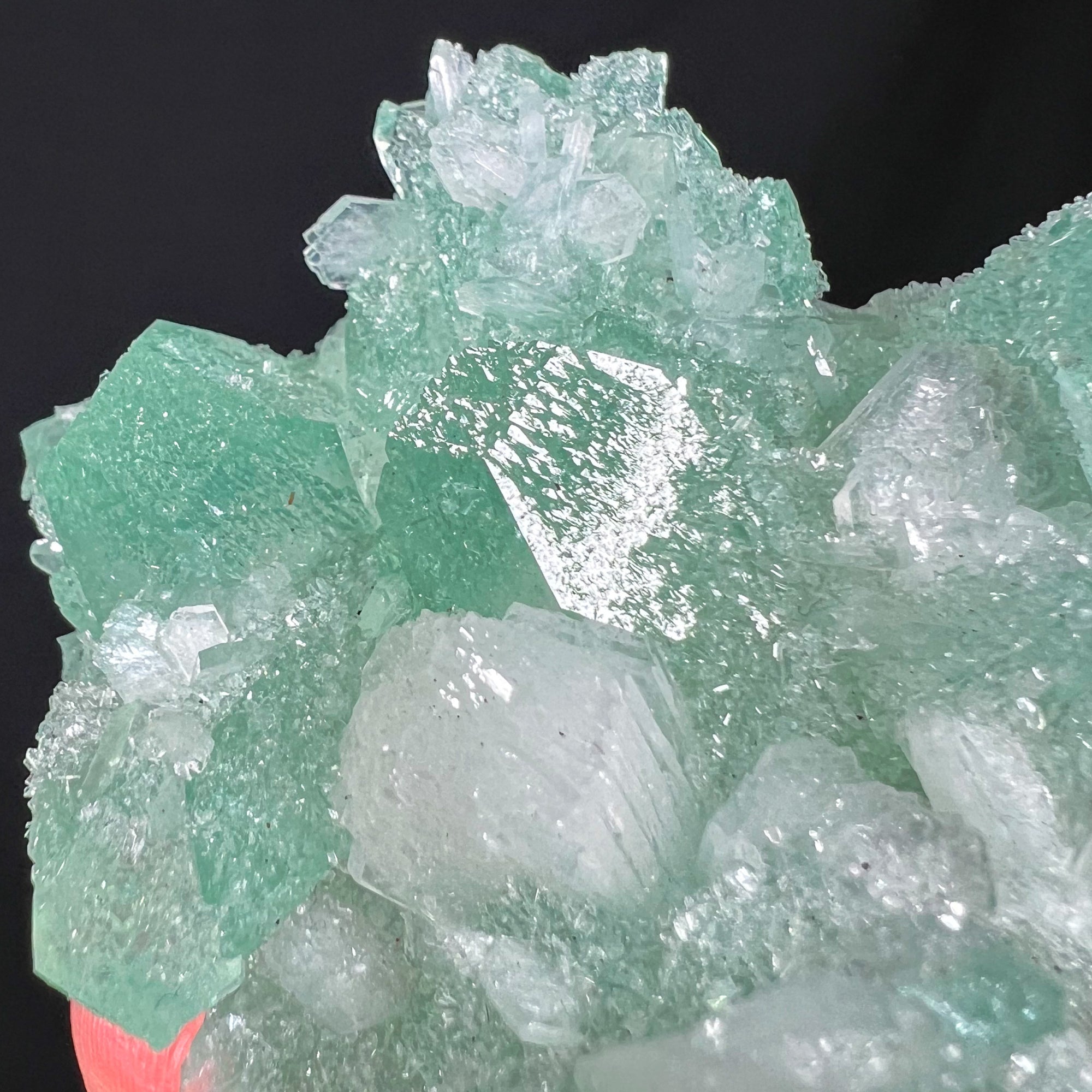 Green Apophyllite Crystals with White Stilbite Crystals