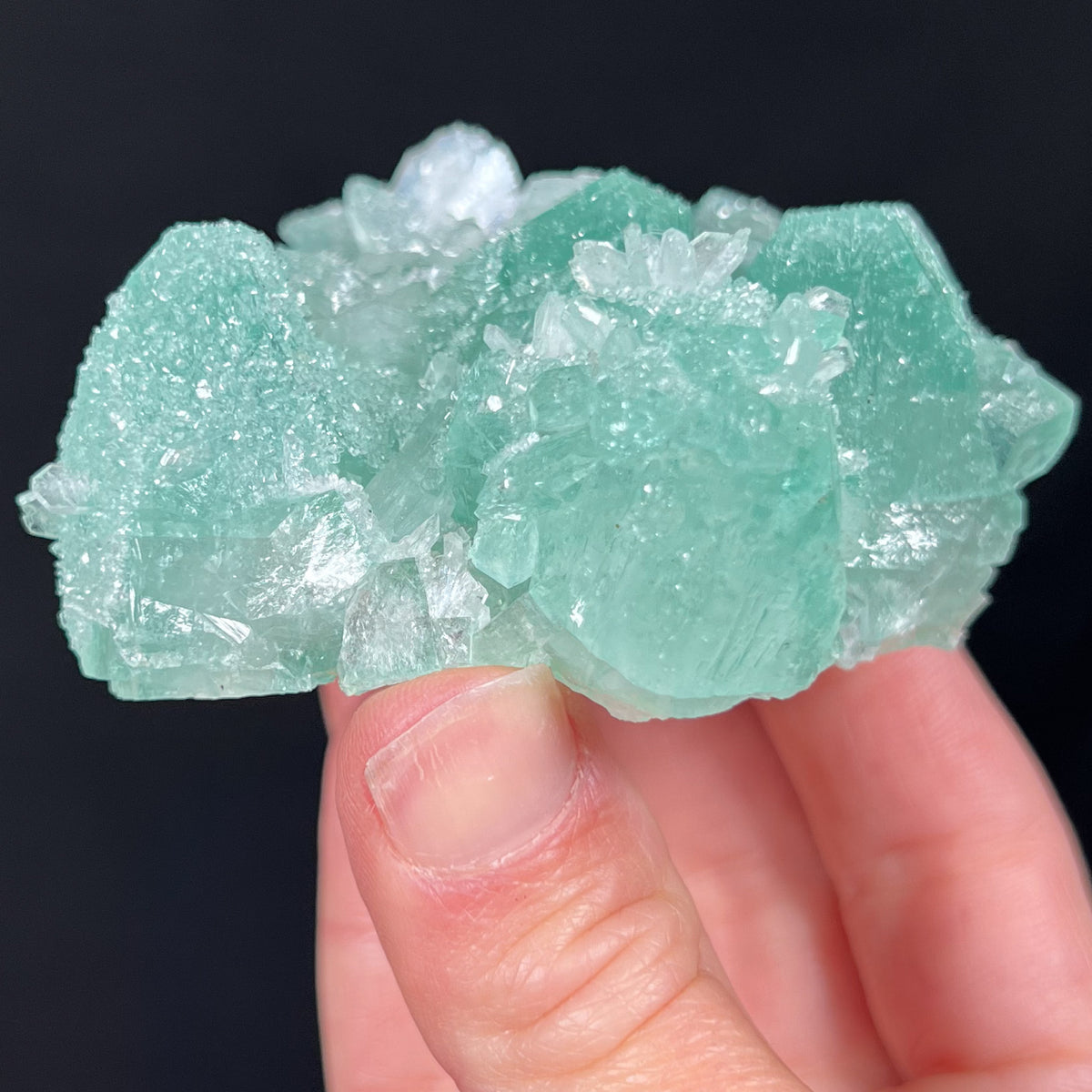 White Stilbite Crystals on top of Green Apophyllite Crystals